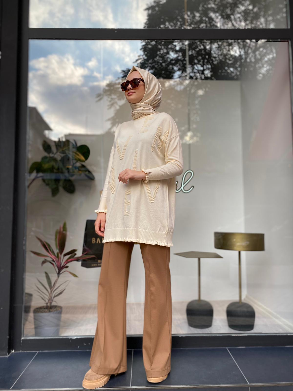 İnvee Baskılı Triko Tunik Krem 6890