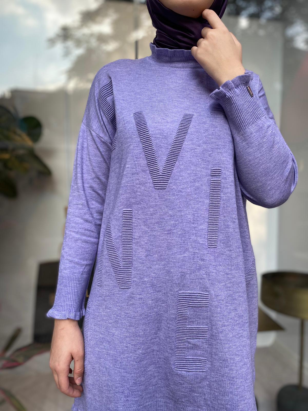 İnvee Baskılı Triko Tunik Lila 6890