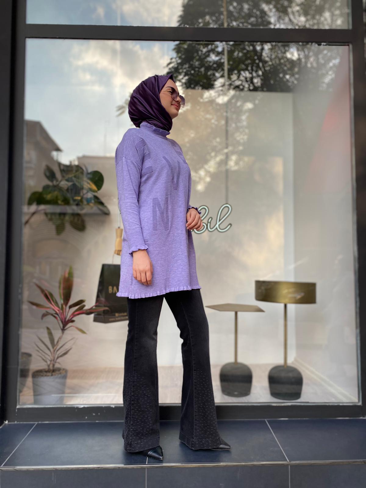İnvee Baskılı Triko Tunik Lila 6890