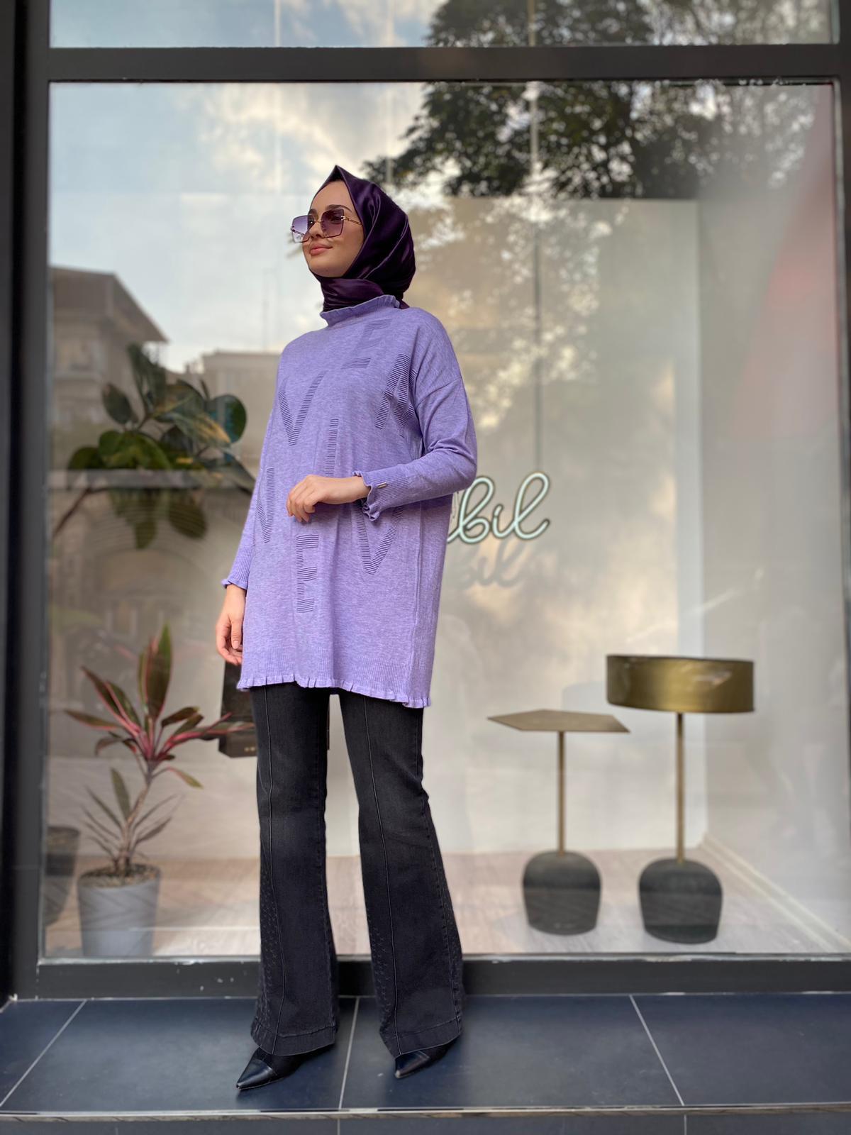 İnvee Baskılı Triko Tunik Lila 6890