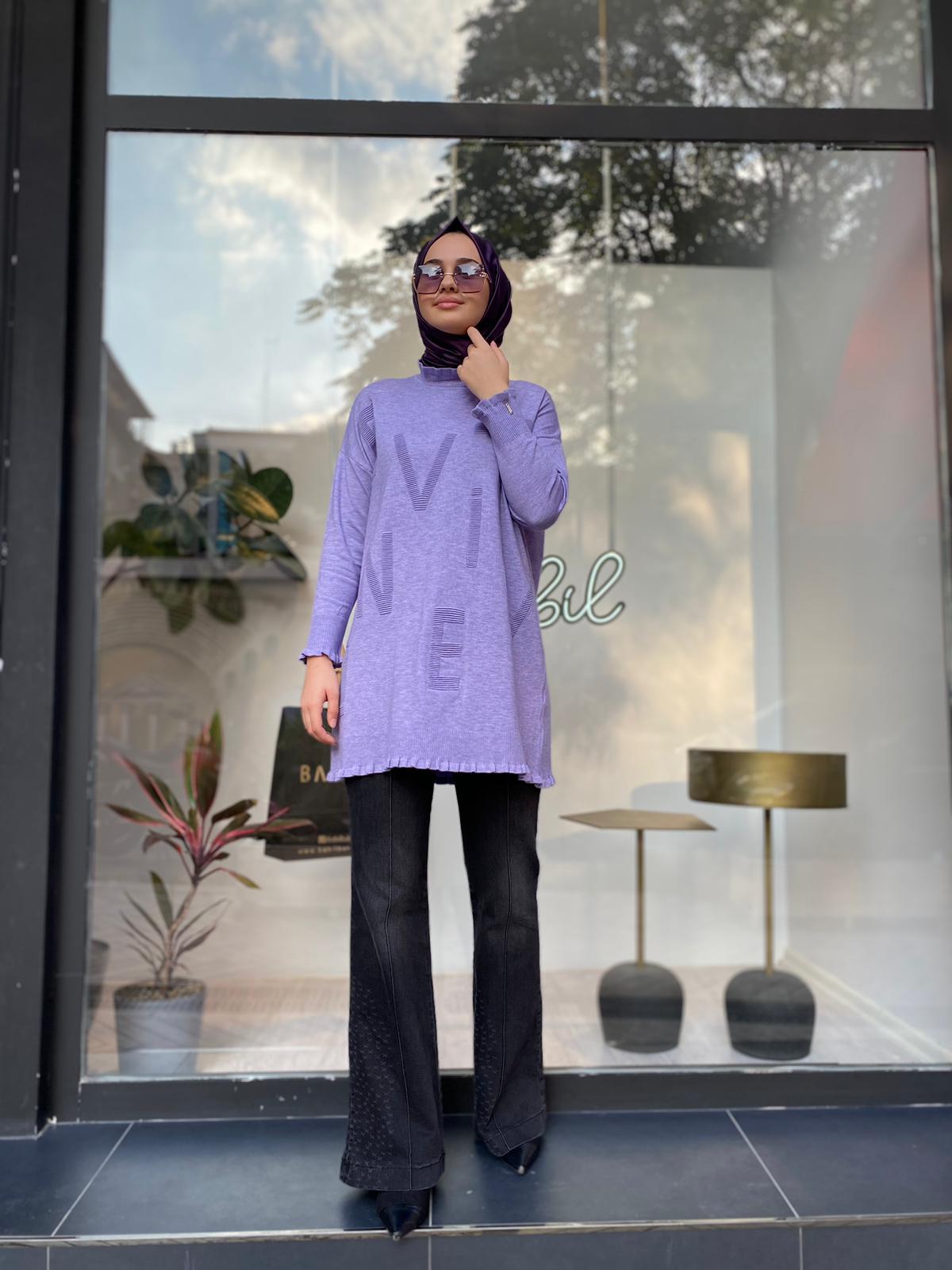 İnvee Baskılı Triko Tunik Lila 6890