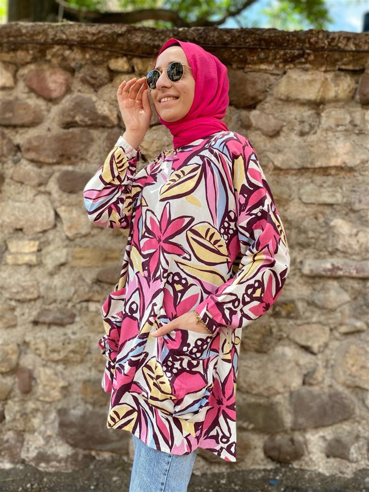 İnvee Çiçek Desenli Tunik Siyah 6768