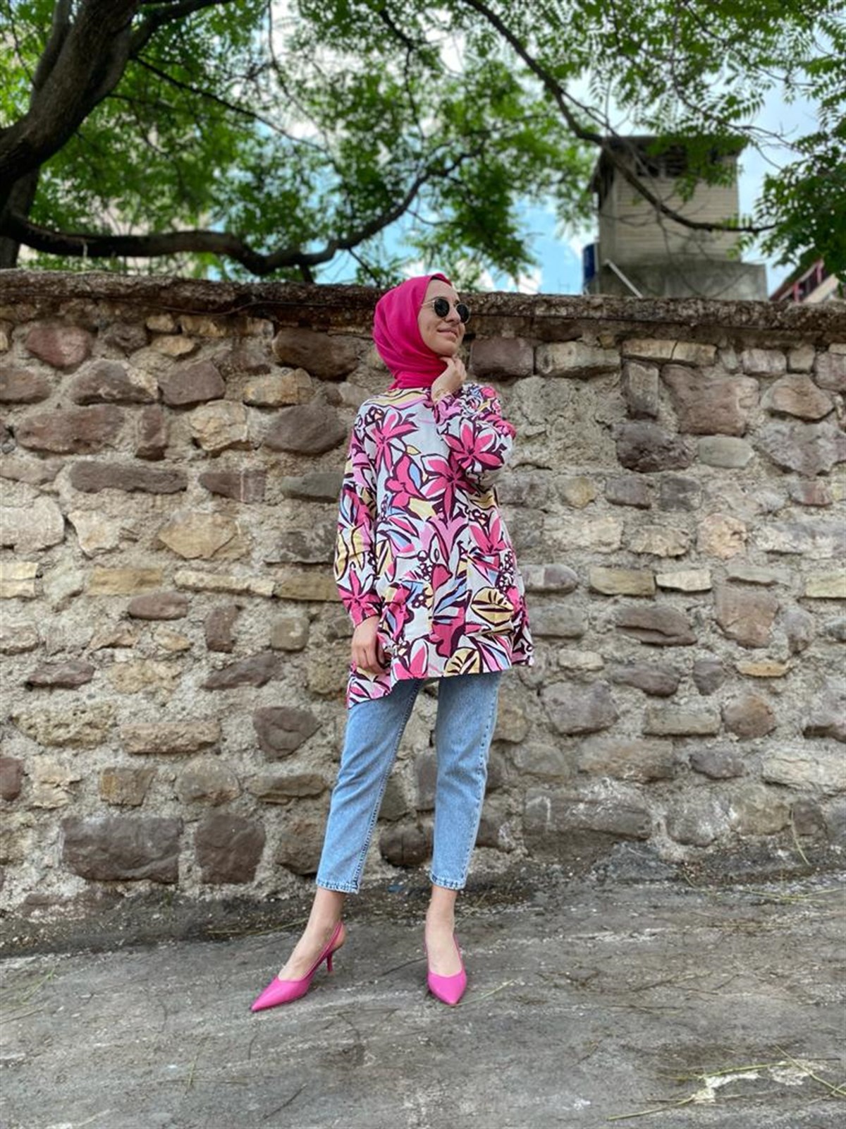 İnvee Çiçek Desenli Tunik Siyah 6768