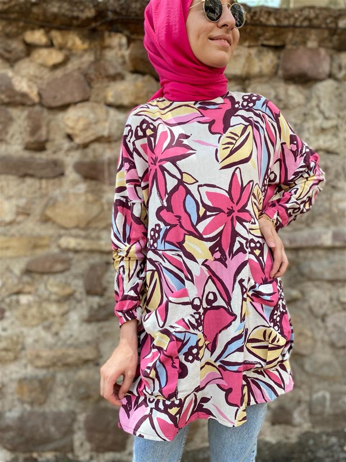 İnvee Çiçek Desenli Tunik Siyah 6768