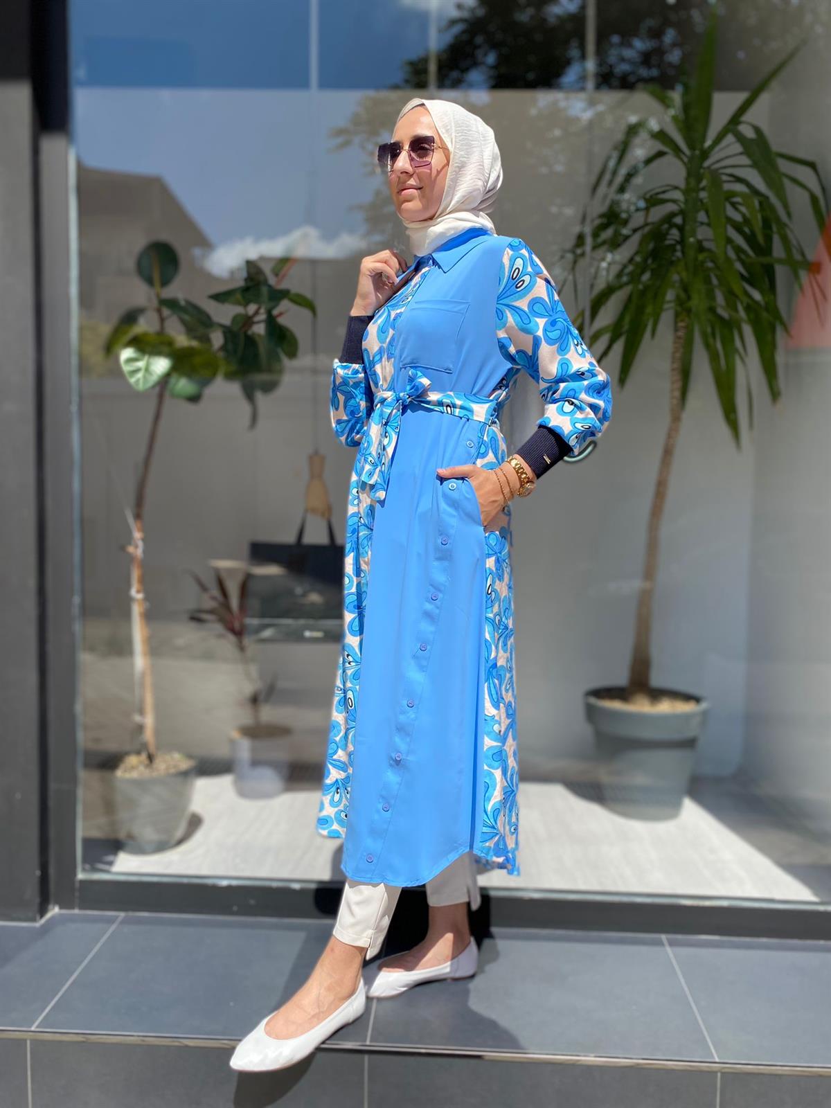 İnvee Desenli Elbise Saks 6636
