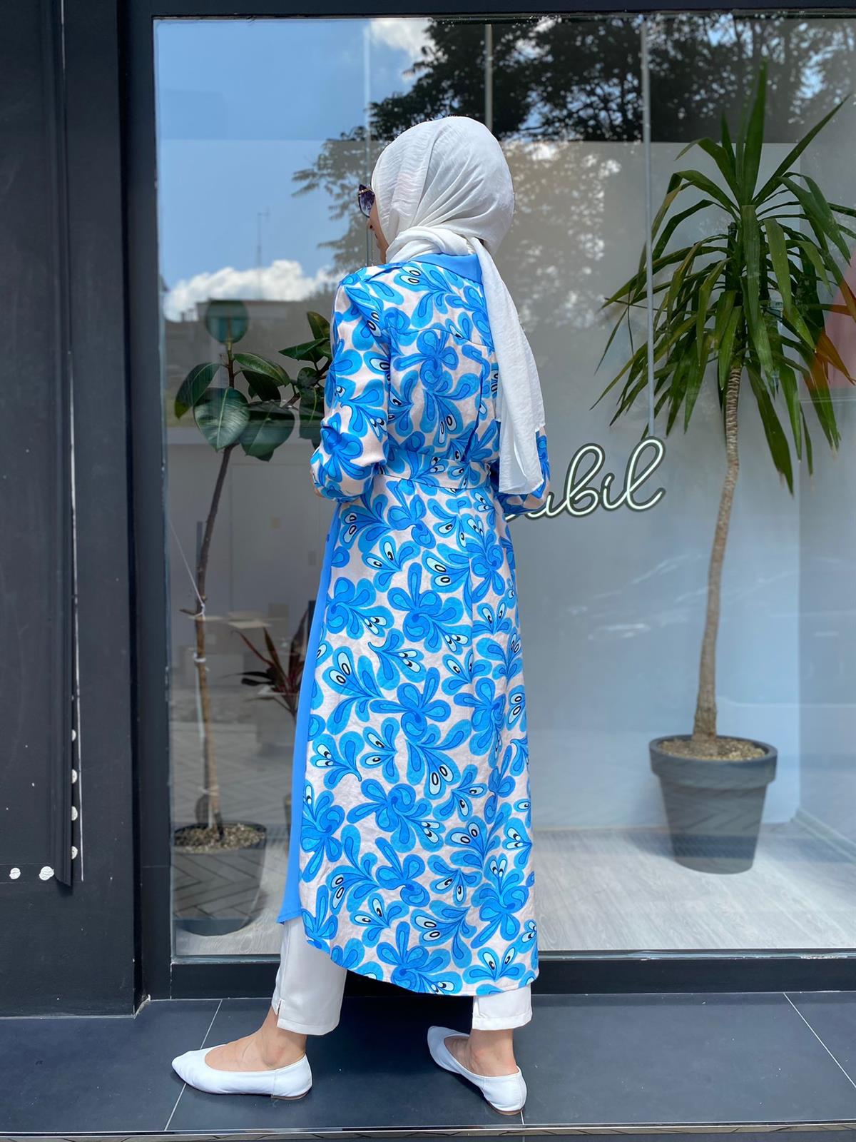 İnvee Desenli Elbise Saks 6636