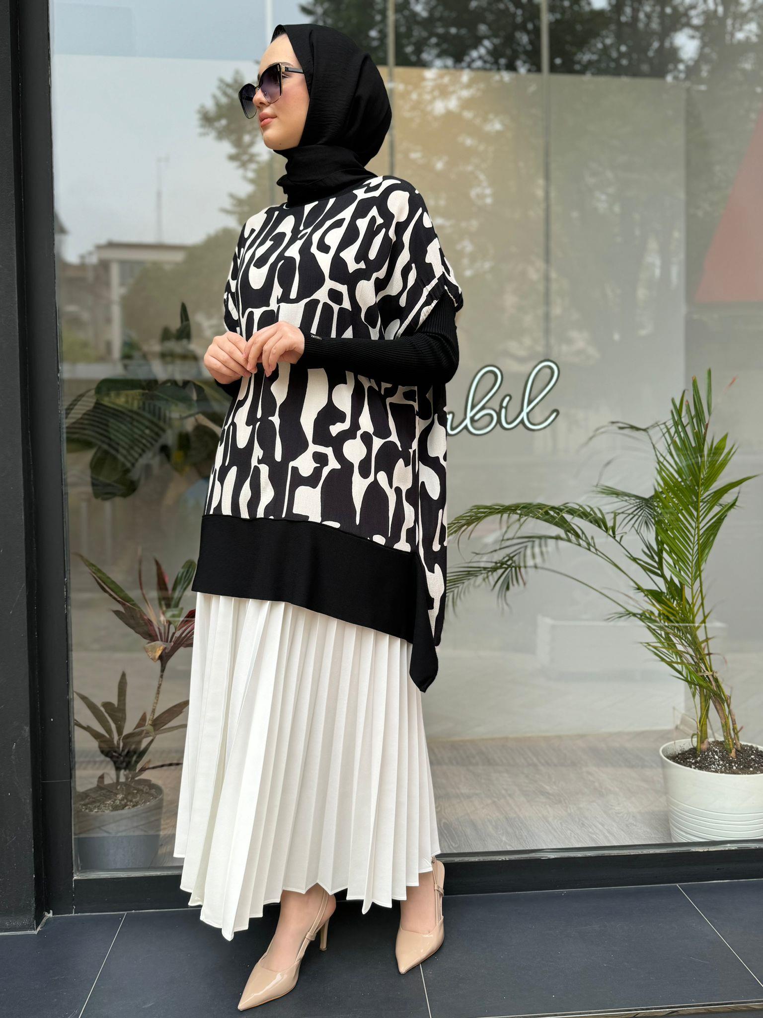 İnvee Desenli Tunik Siyah Beyaz 6252