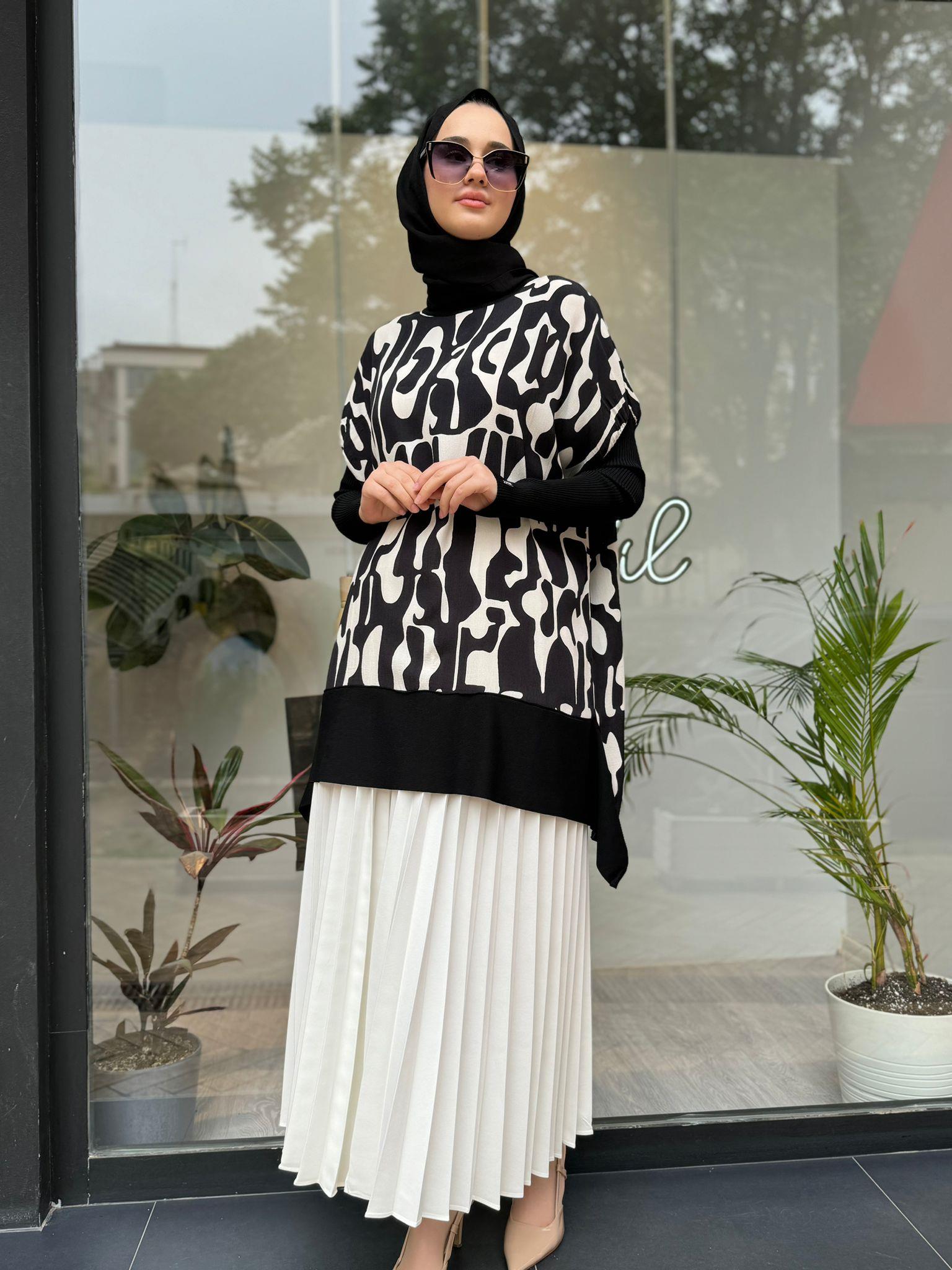 İnvee Desenli Tunik Siyah Beyaz 6252
