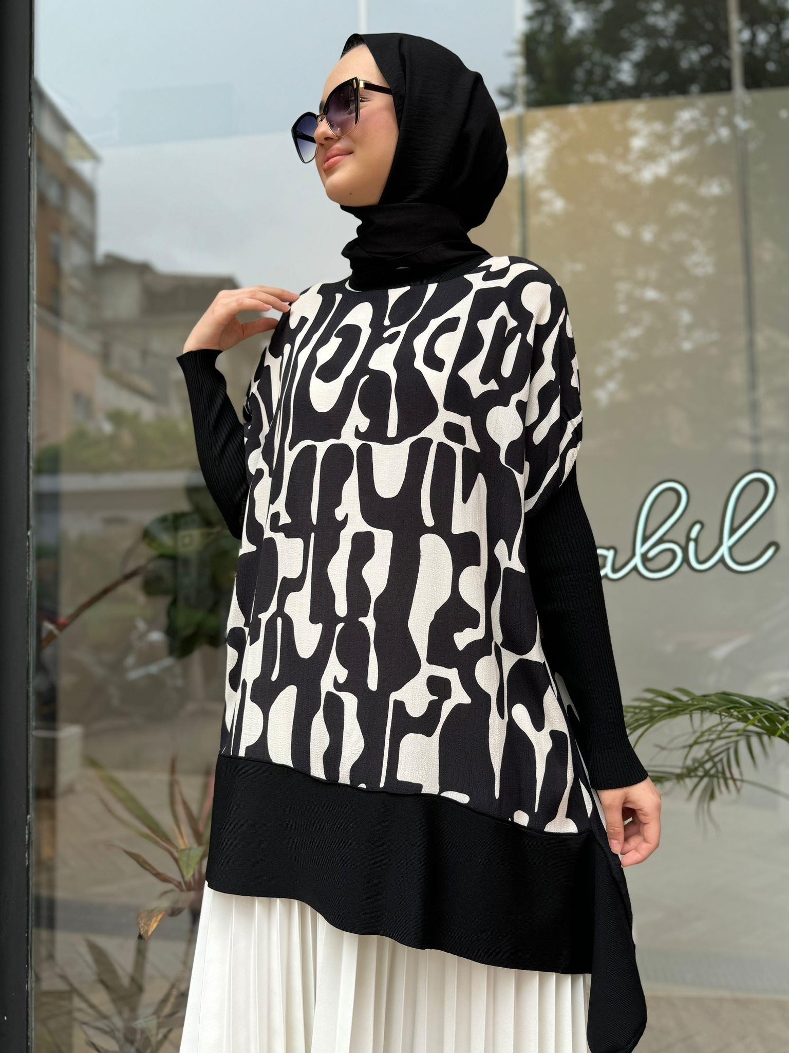 İnvee Desenli Tunik Siyah Beyaz 6252