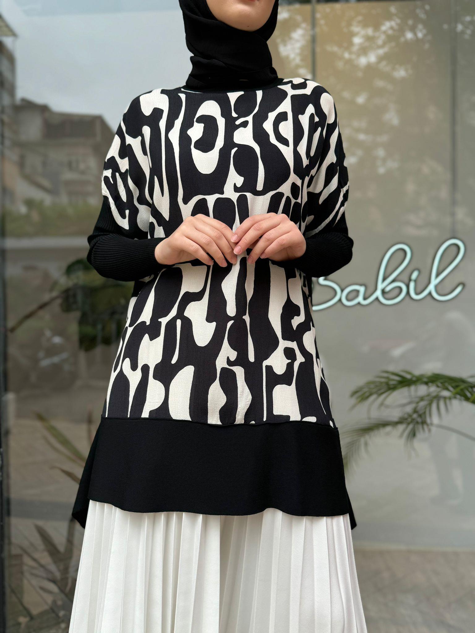 İnvee Desenli Tunik Siyah Beyaz 6252