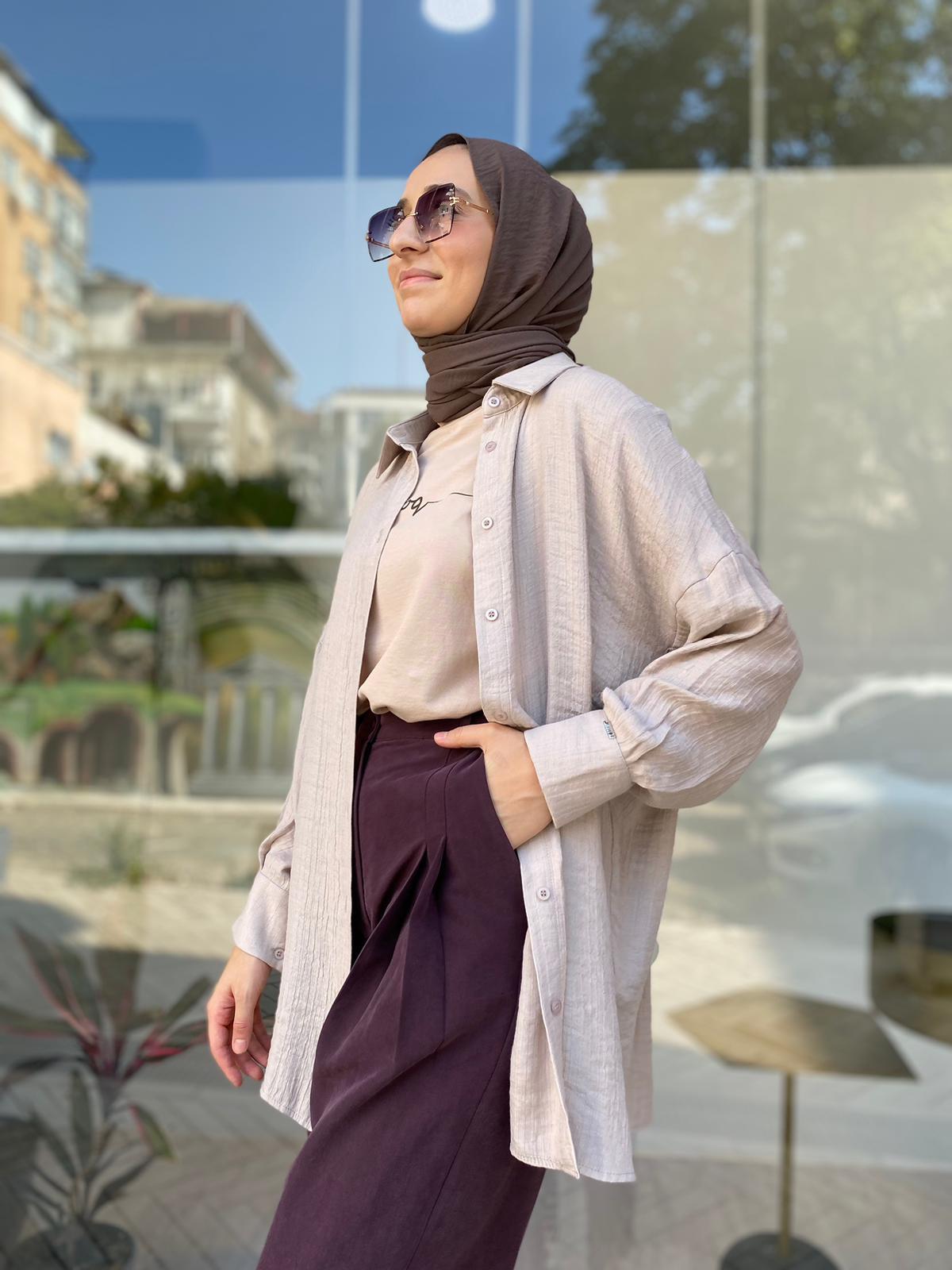 İnvee Dökümlü Basic Gömlek Bej 6638
