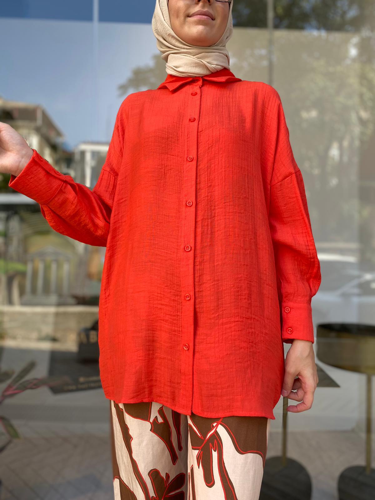 İnvee Dökümlü Basic Gömlek Oranj 6638