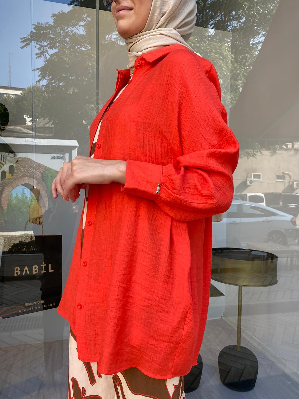 İnvee Dökümlü Basic Gömlek Oranj 6638