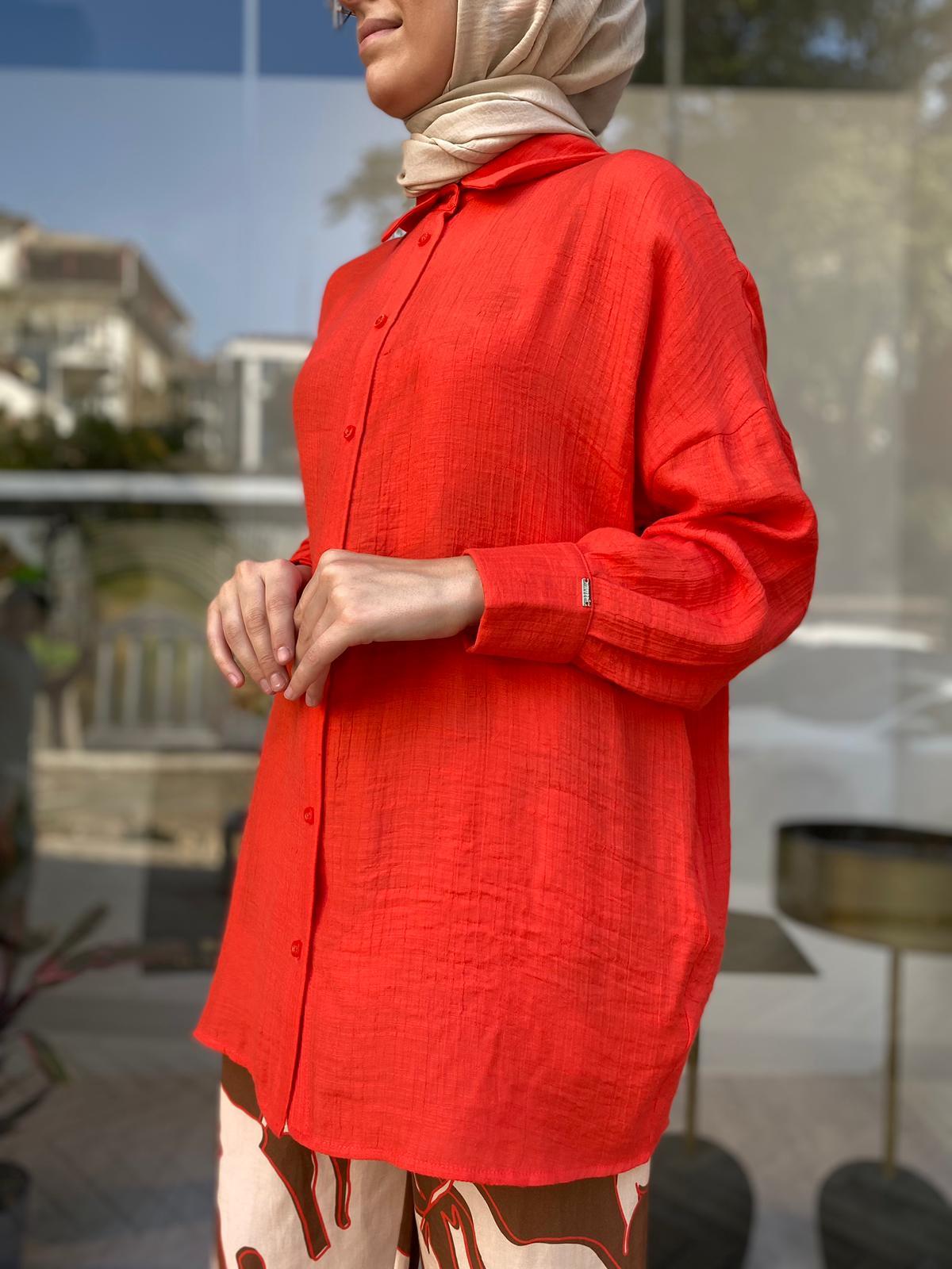 İnvee Dökümlü Basic Gömlek Oranj 6638