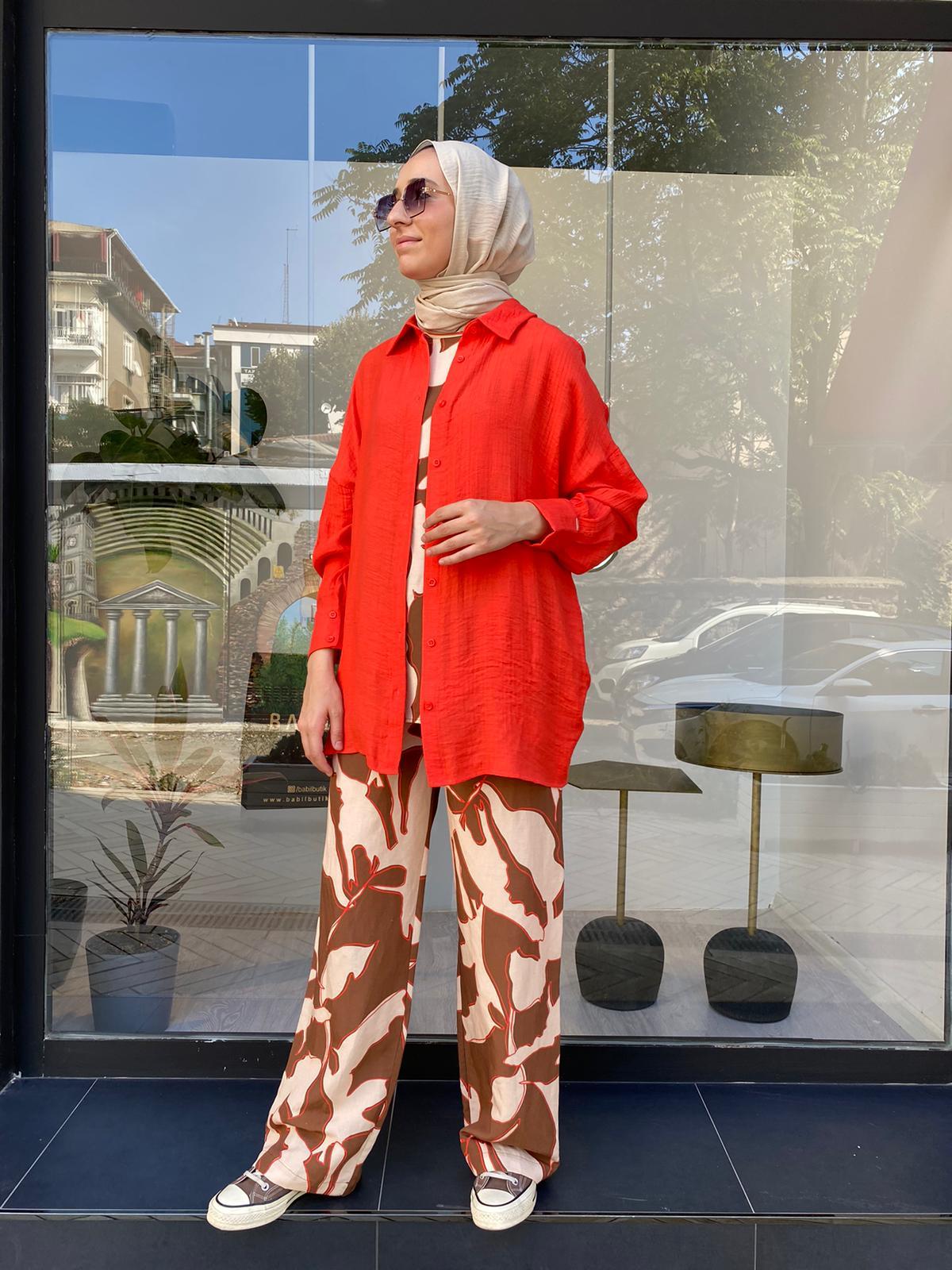 İnvee Dökümlü Basic Gömlek Oranj 6638