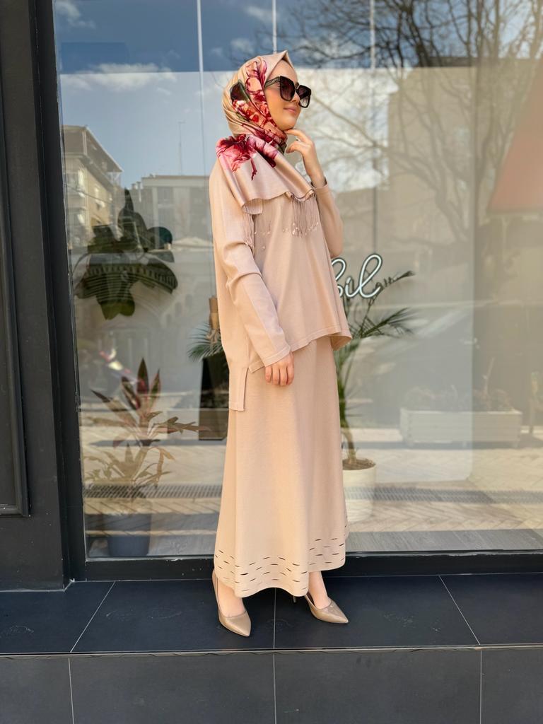 İnvee Etek Ucu Lazer Kesim Fondöten Rayon Triko Etek 6904