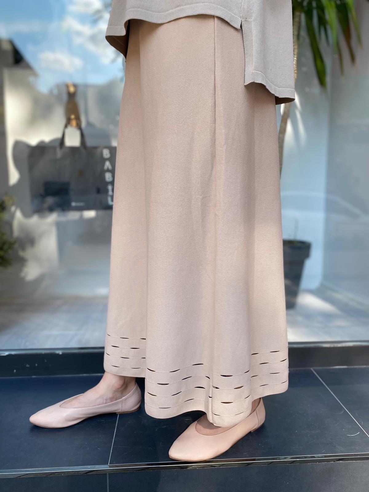 İnvee Etek Ucu Lazer Kesim Fondöten Rayon Triko Etek 6904