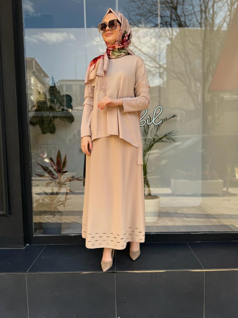İnvee Etek Ucu Lazer Kesim Fondöten Rayon Triko Etek 6904