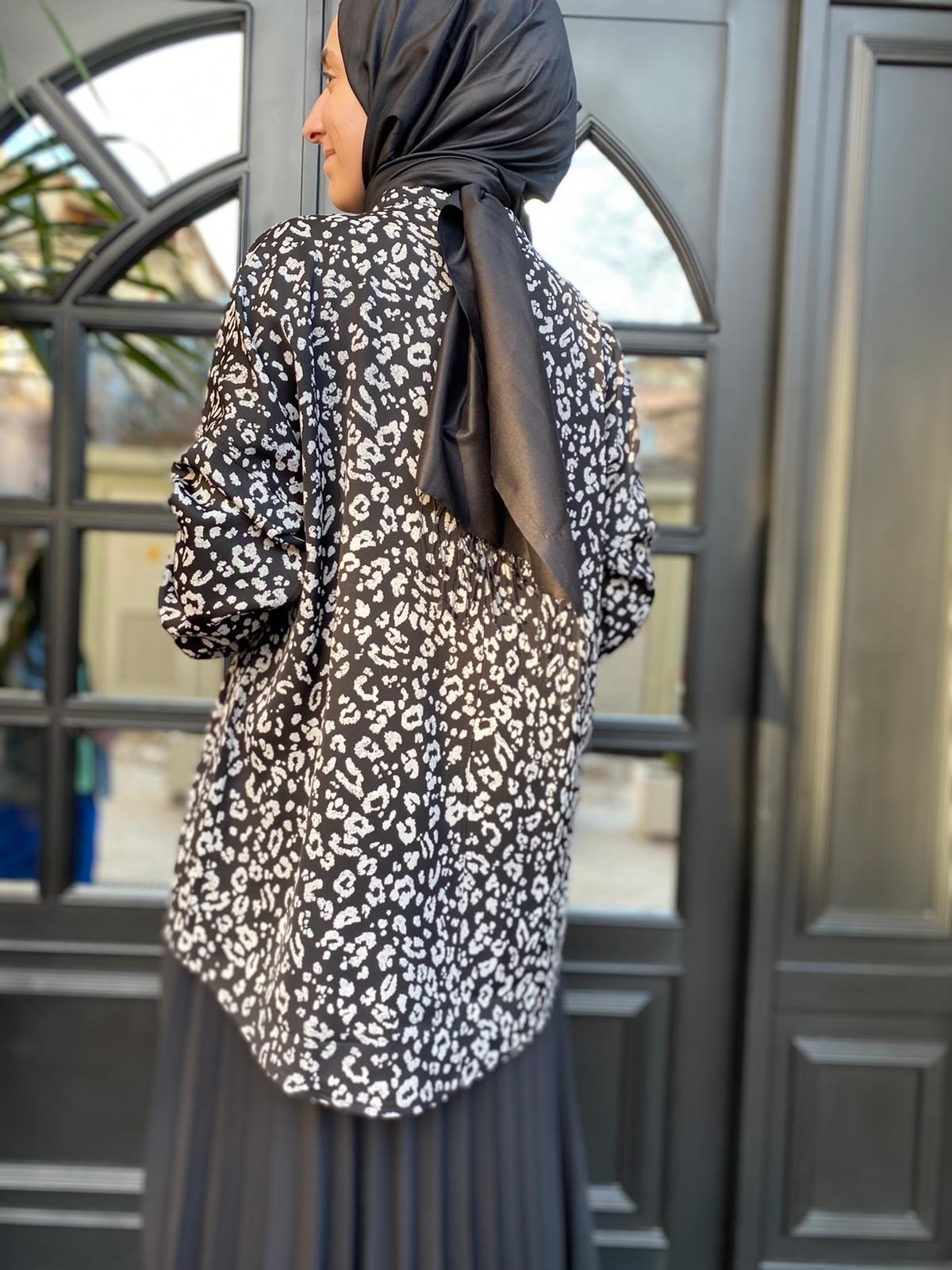 İnvee Fermuar Detaylı Deri Leopar Orjinal Tunik 6818