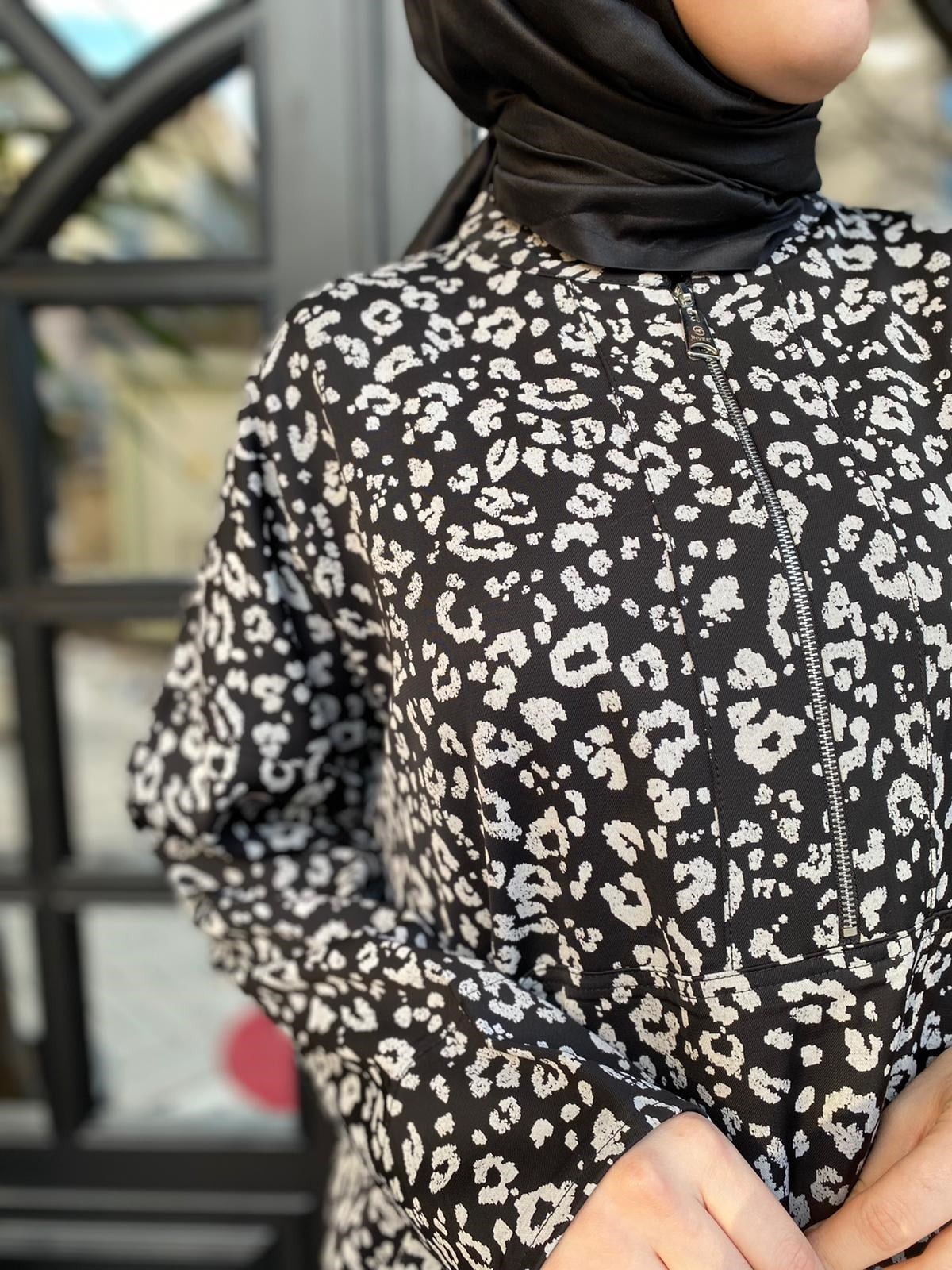 İnvee Fermuar Detaylı Deri Leopar Orjinal Tunik 6818