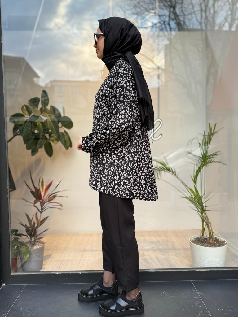 İnvee Fermuar Detaylı Leopar Orjinal Tunik 6818