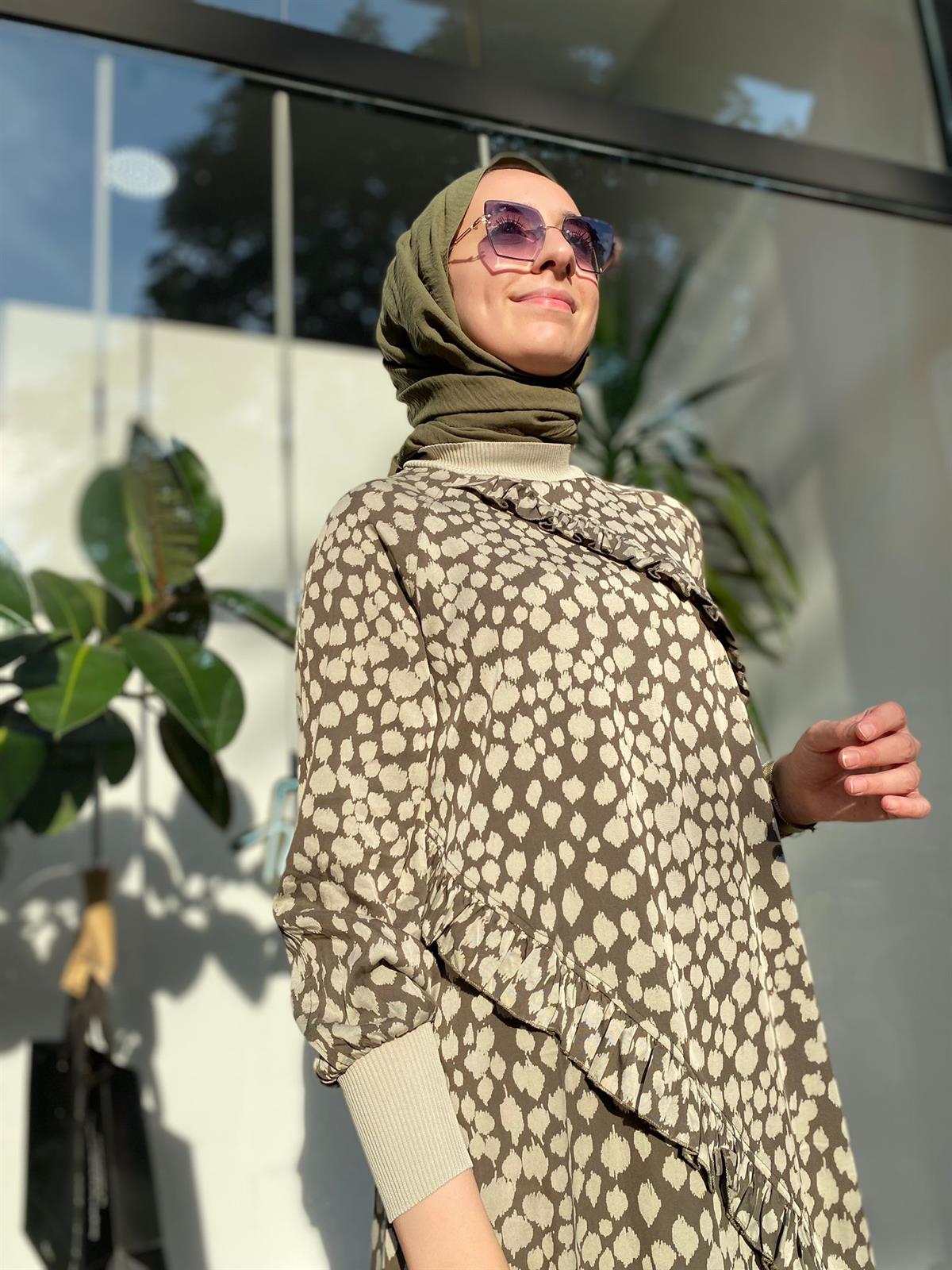 İnvee Fırfırlı Haki Elbise 6390