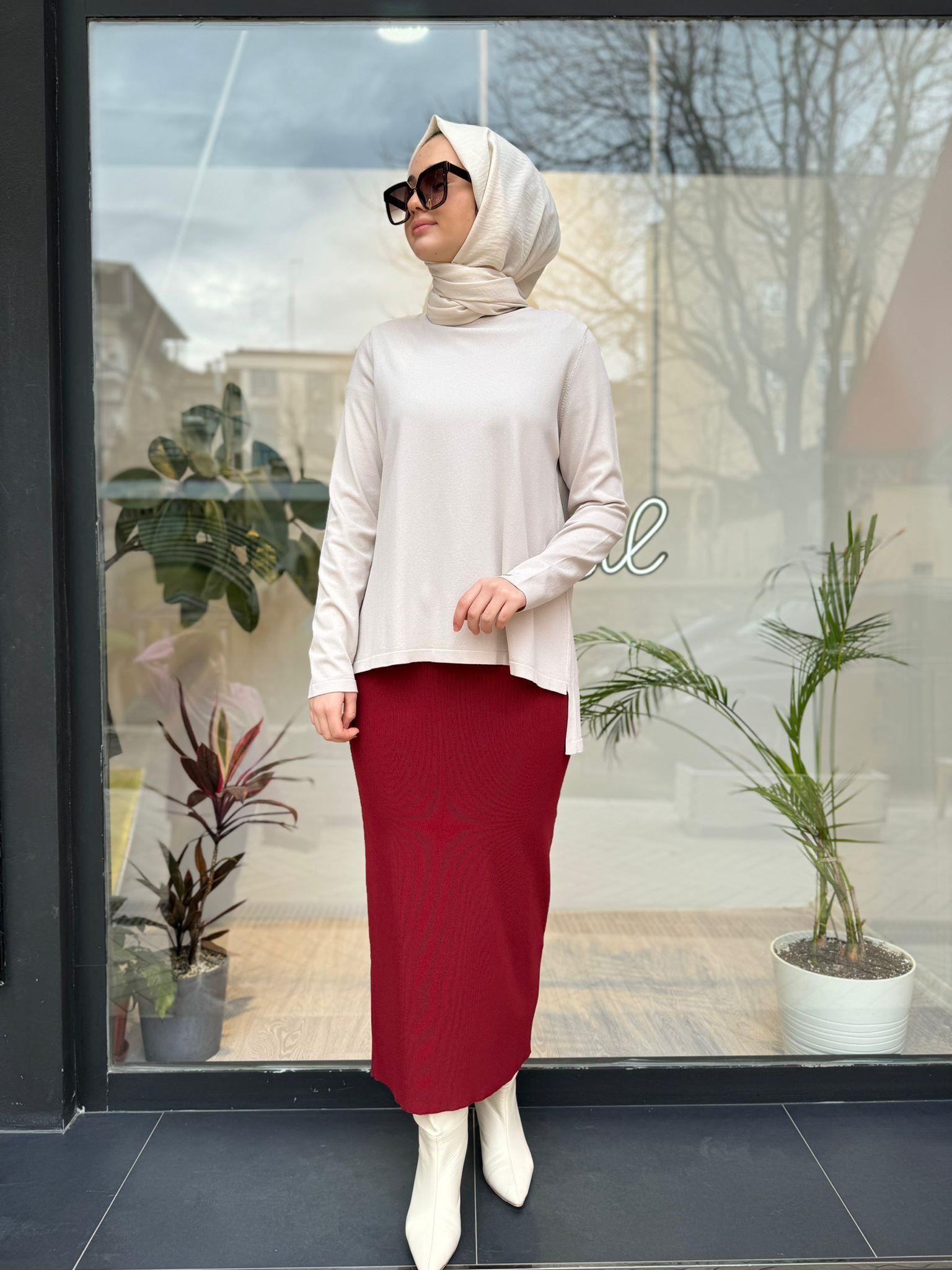 İnvee Fitilli Kalem Etek Bordo 6002