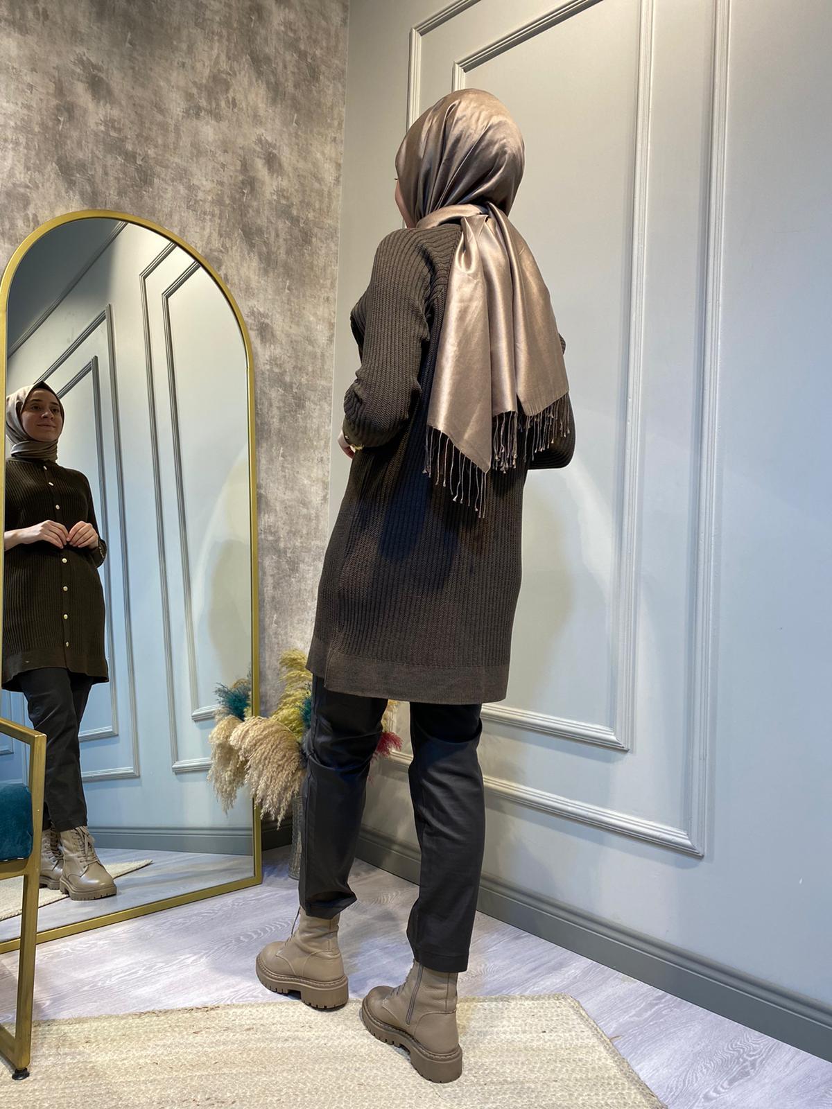İnvee Fiyonk Detaylı Kahve Hırka 6863