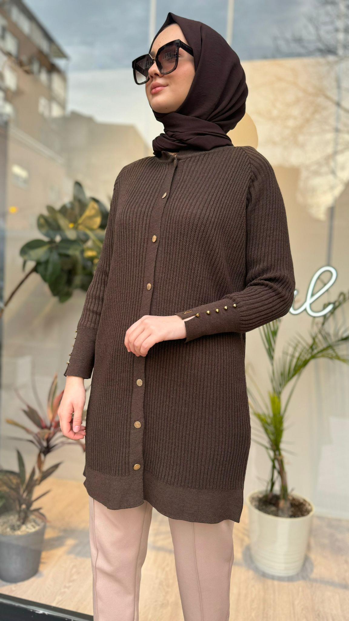 İnvee Fiyonk Detaylı Kahve Hırka 6863