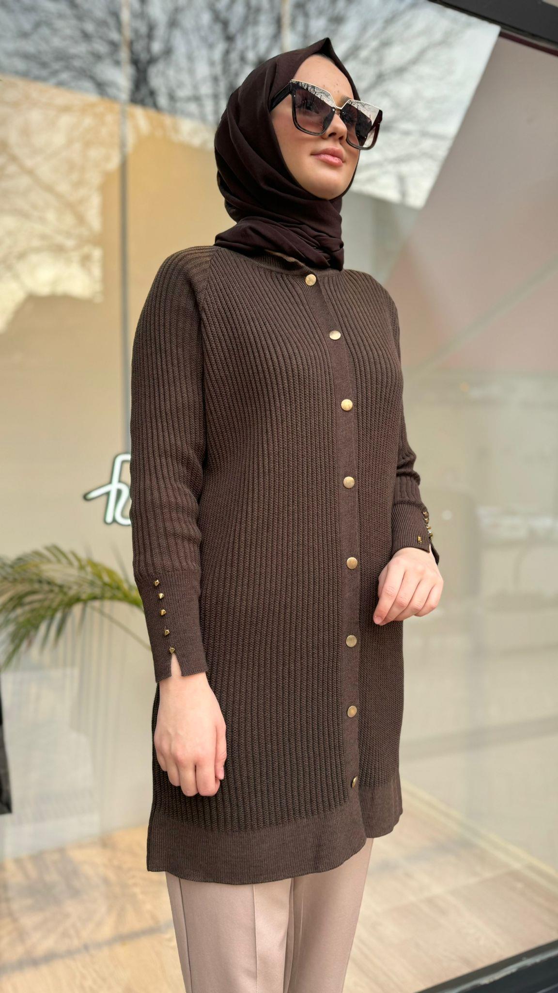 İnvee Fiyonk Detaylı Kahve Hırka 6863