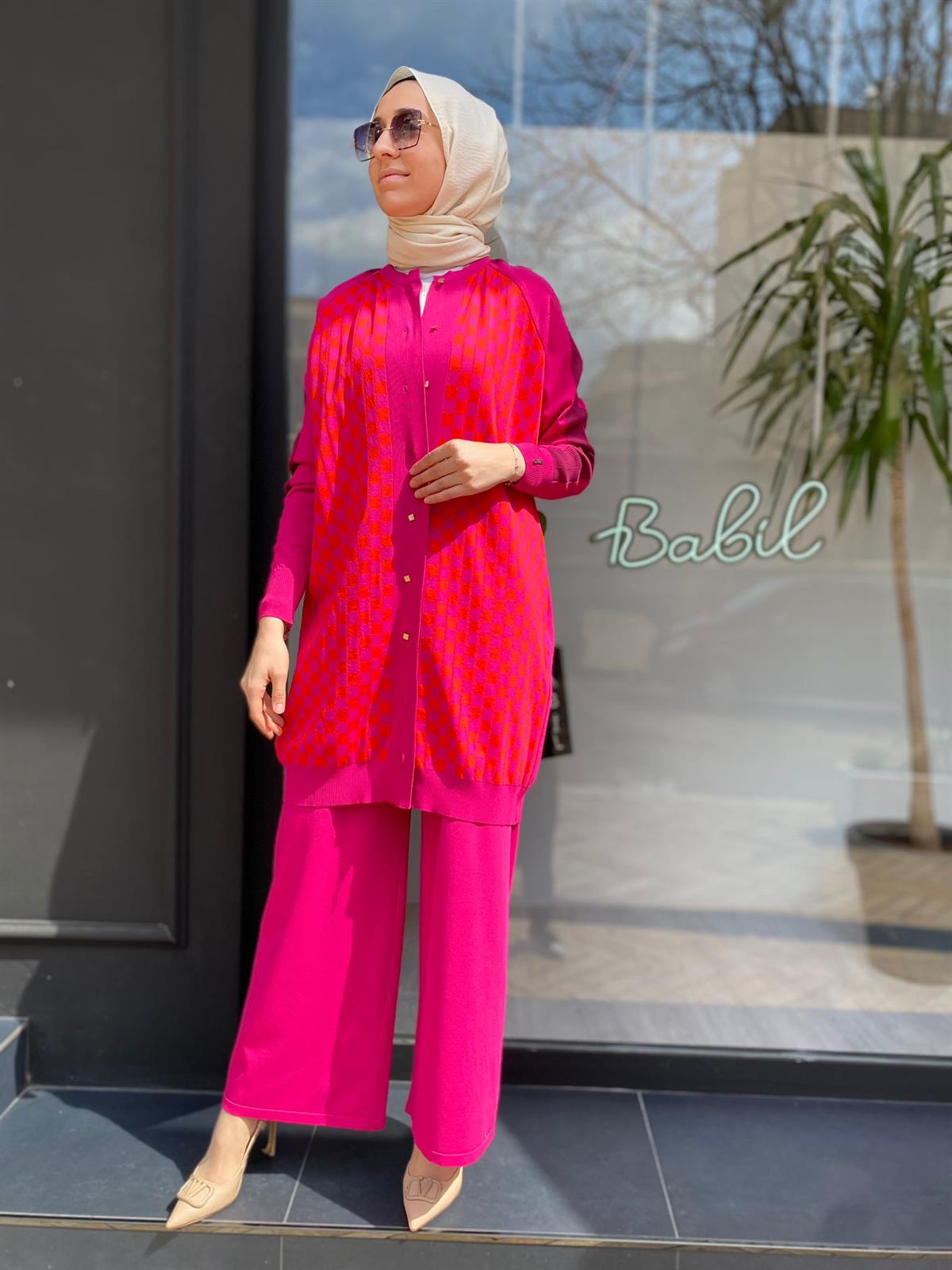 İnvee Fuşya Rengi Triko Pantolon 5749