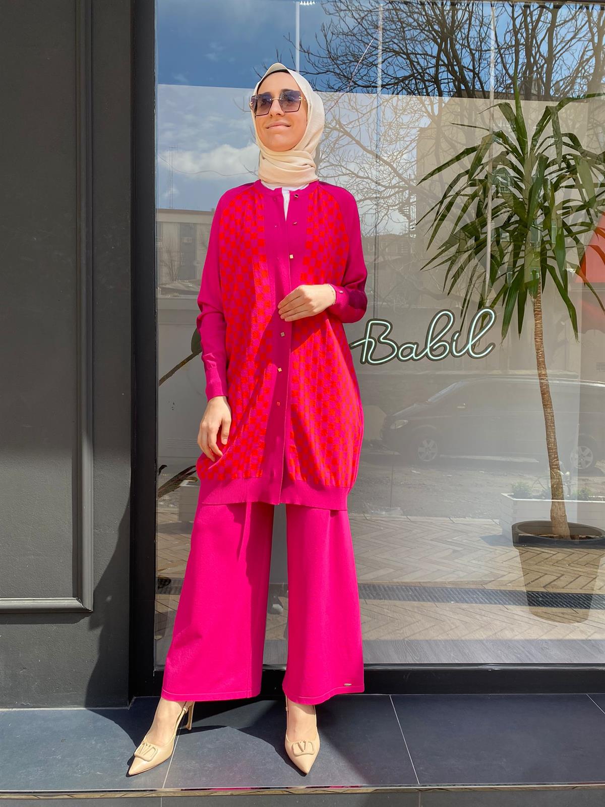İnvee Fuşya Rengi Triko Pantolon 5749