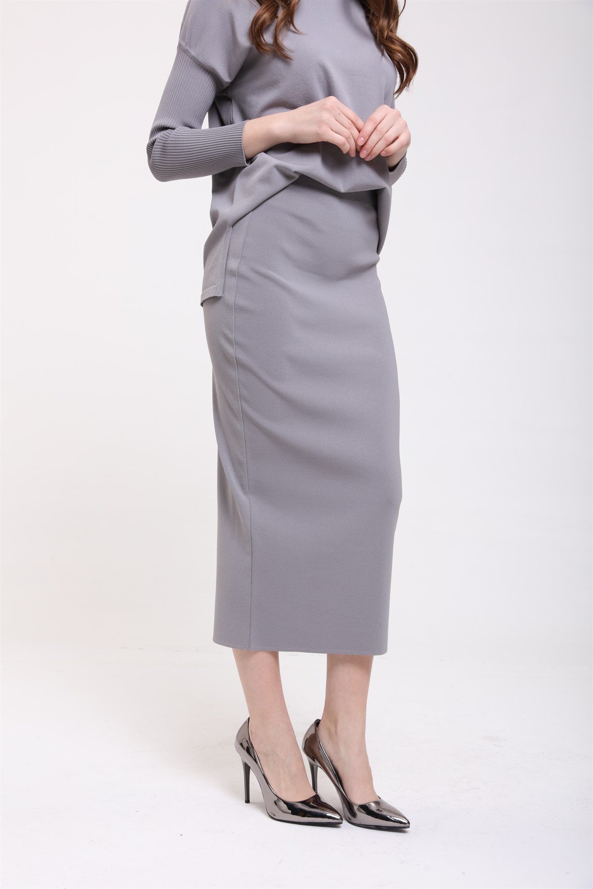 İnvee Gri Triko Etek