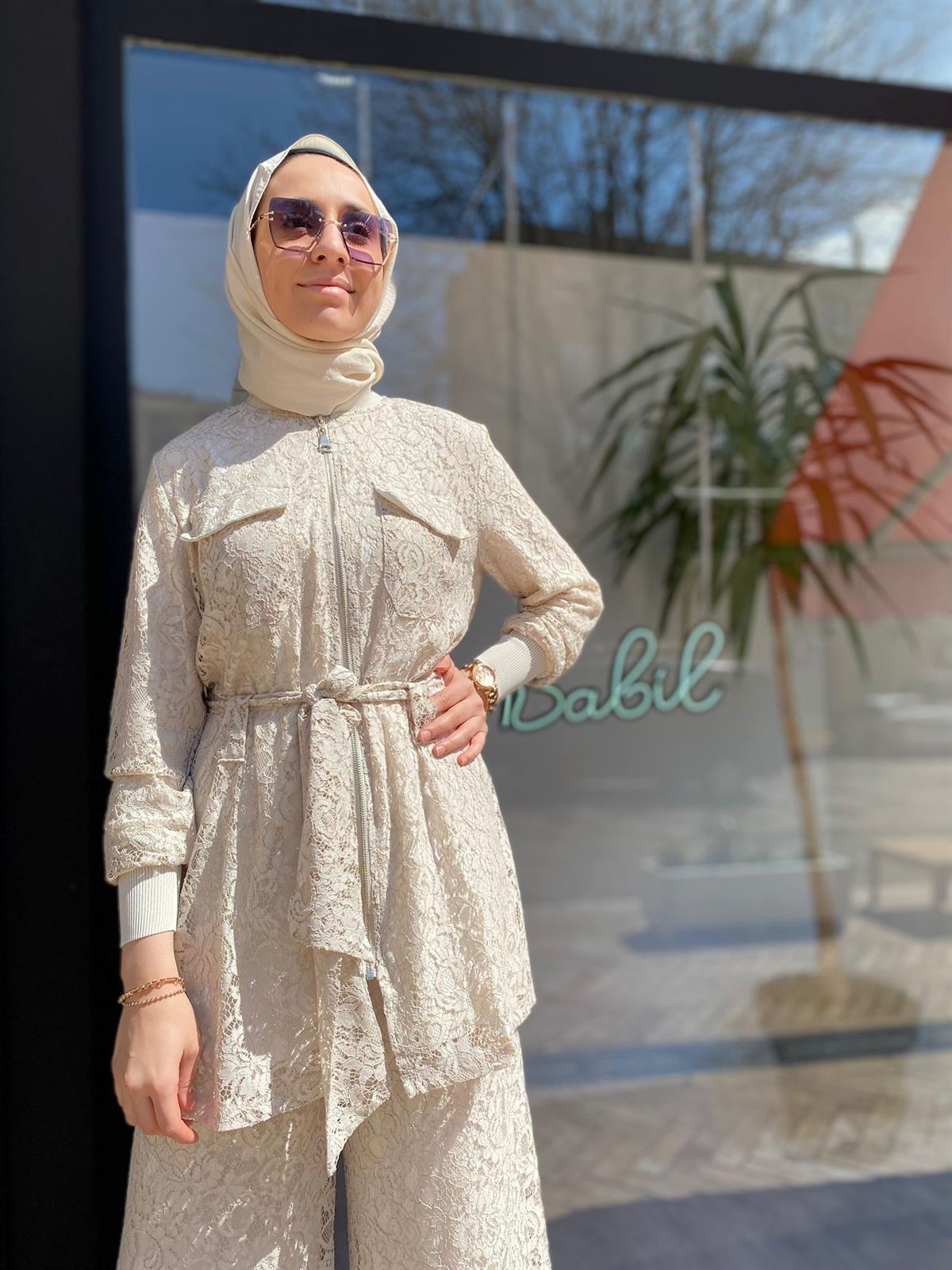 İnvee Güpürlü Takım Bej 6352