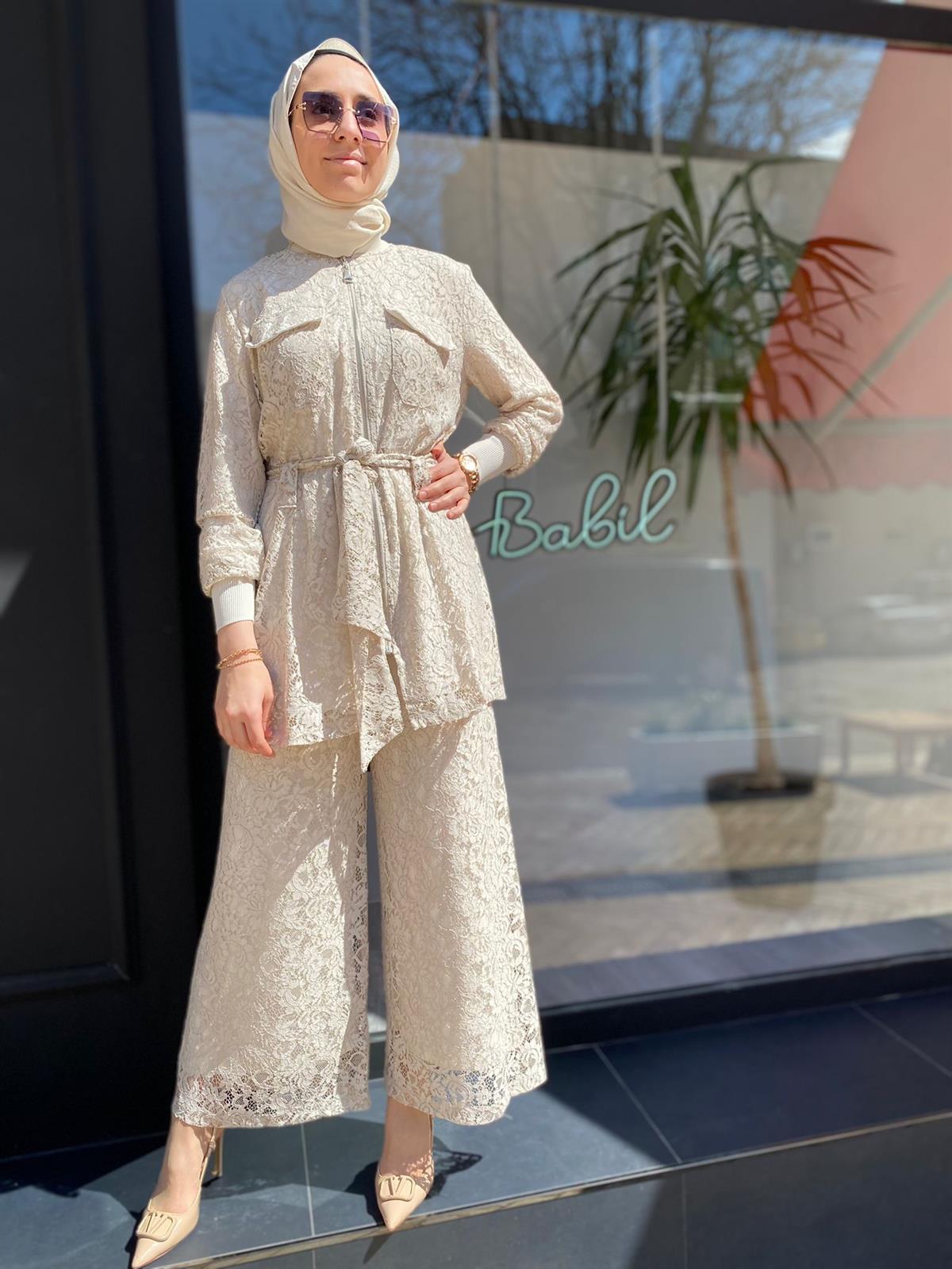 İnvee Güpürlü Takım Bej 6352