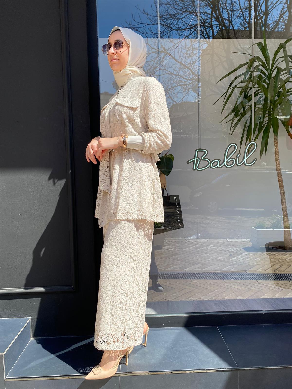İnvee Güpürlü Takım Bej 6352