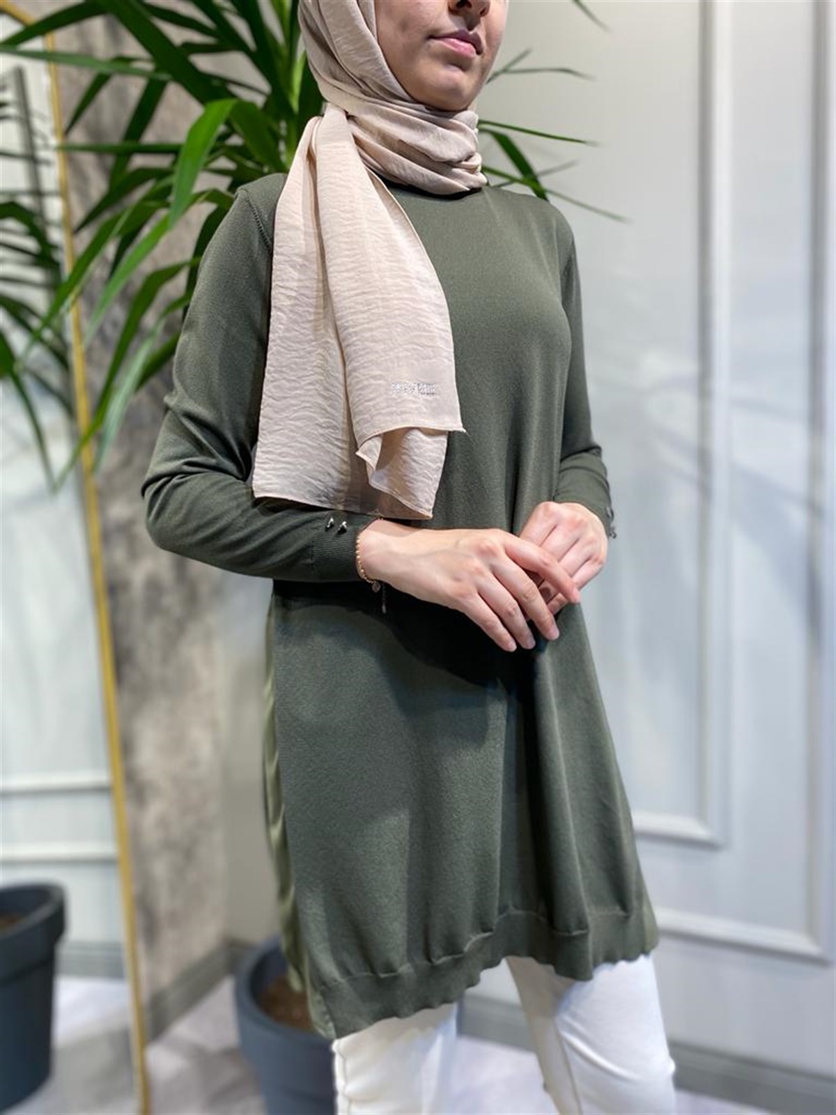 İnvee Haki Yanları Şifonlu Tunik 5860