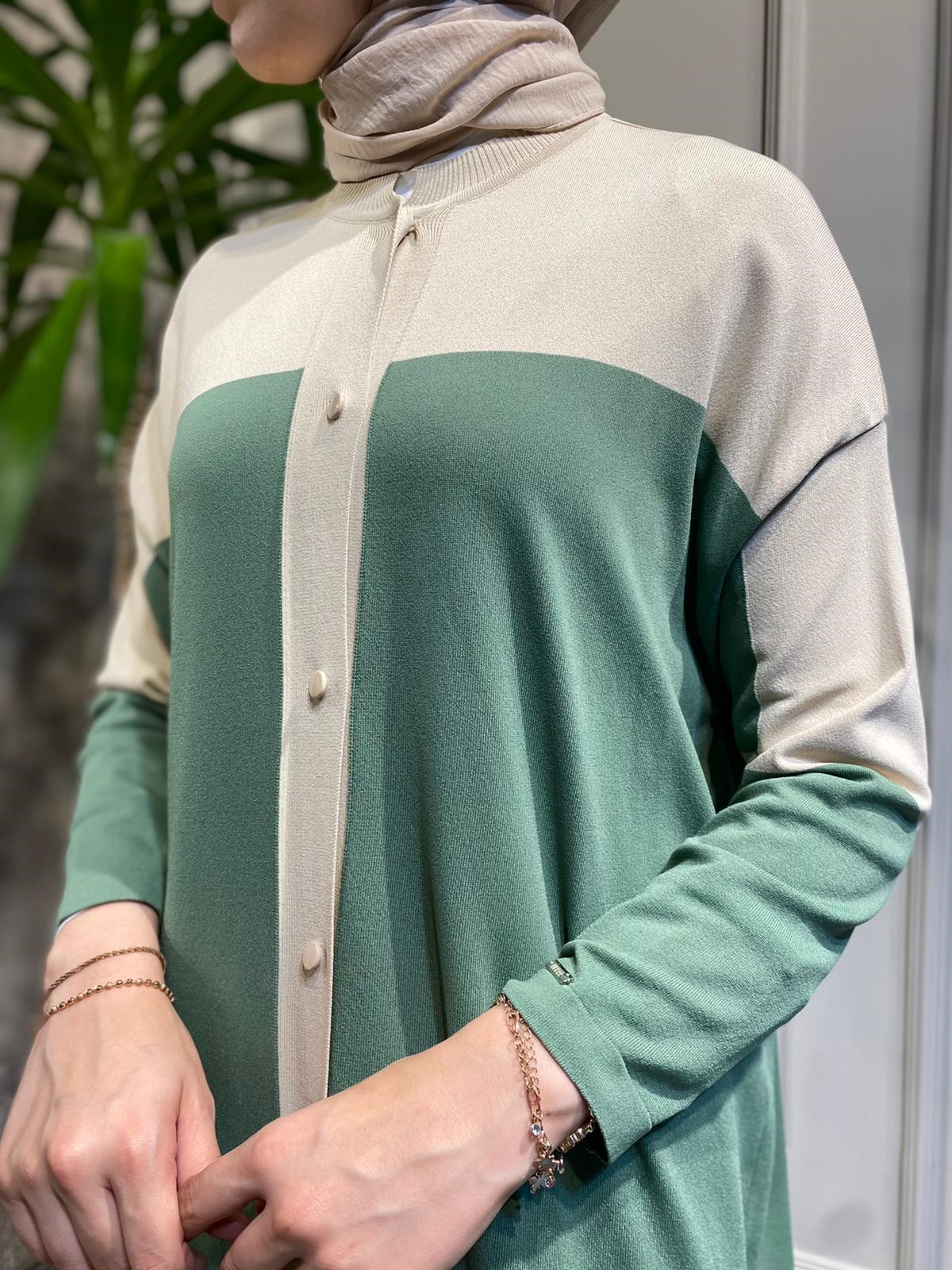 İnvee İki Renk Hırka Mint-Bej 6804