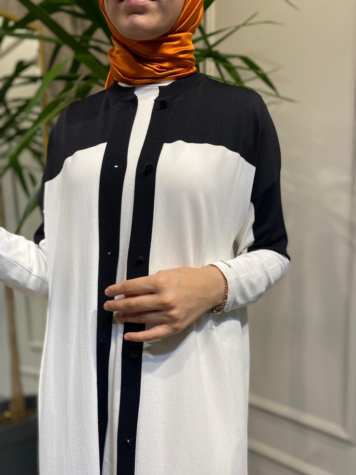 İnvee İki Renk Hırka Siyah-Ekru 6804