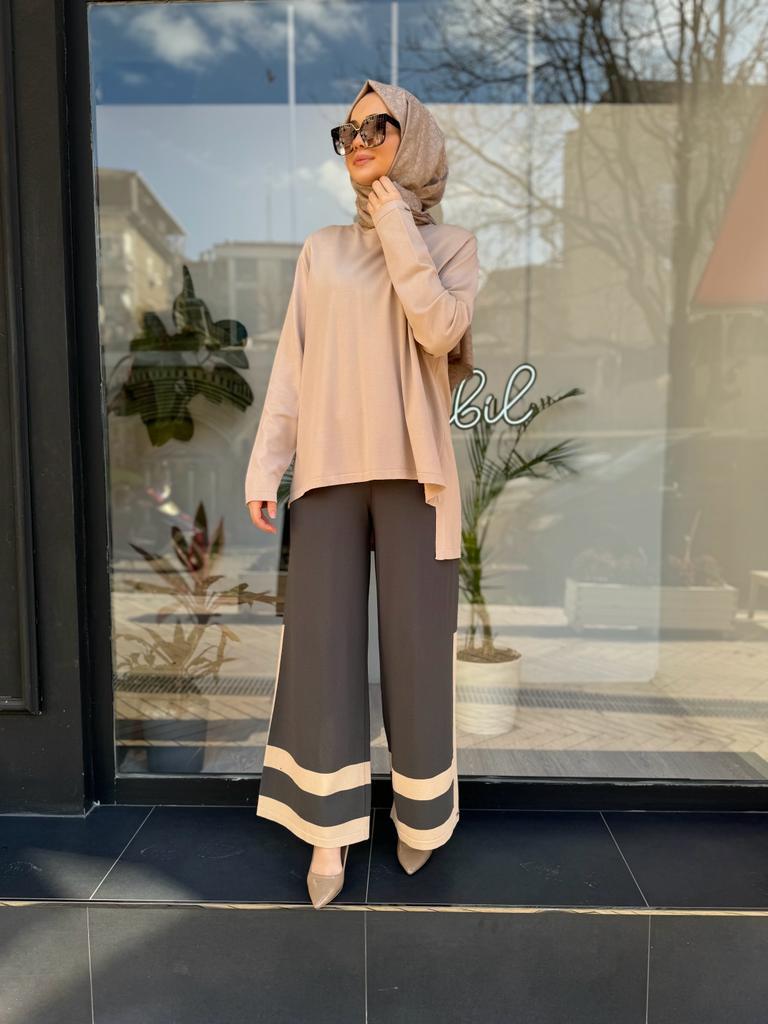 İnvee İki Renk Pantolon Antrasit-Bej 6803