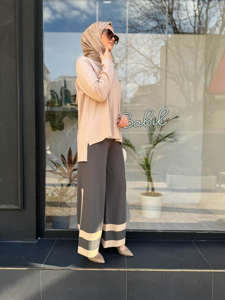 İnvee İki Renk Pantolon Antrasit-Bej 6803