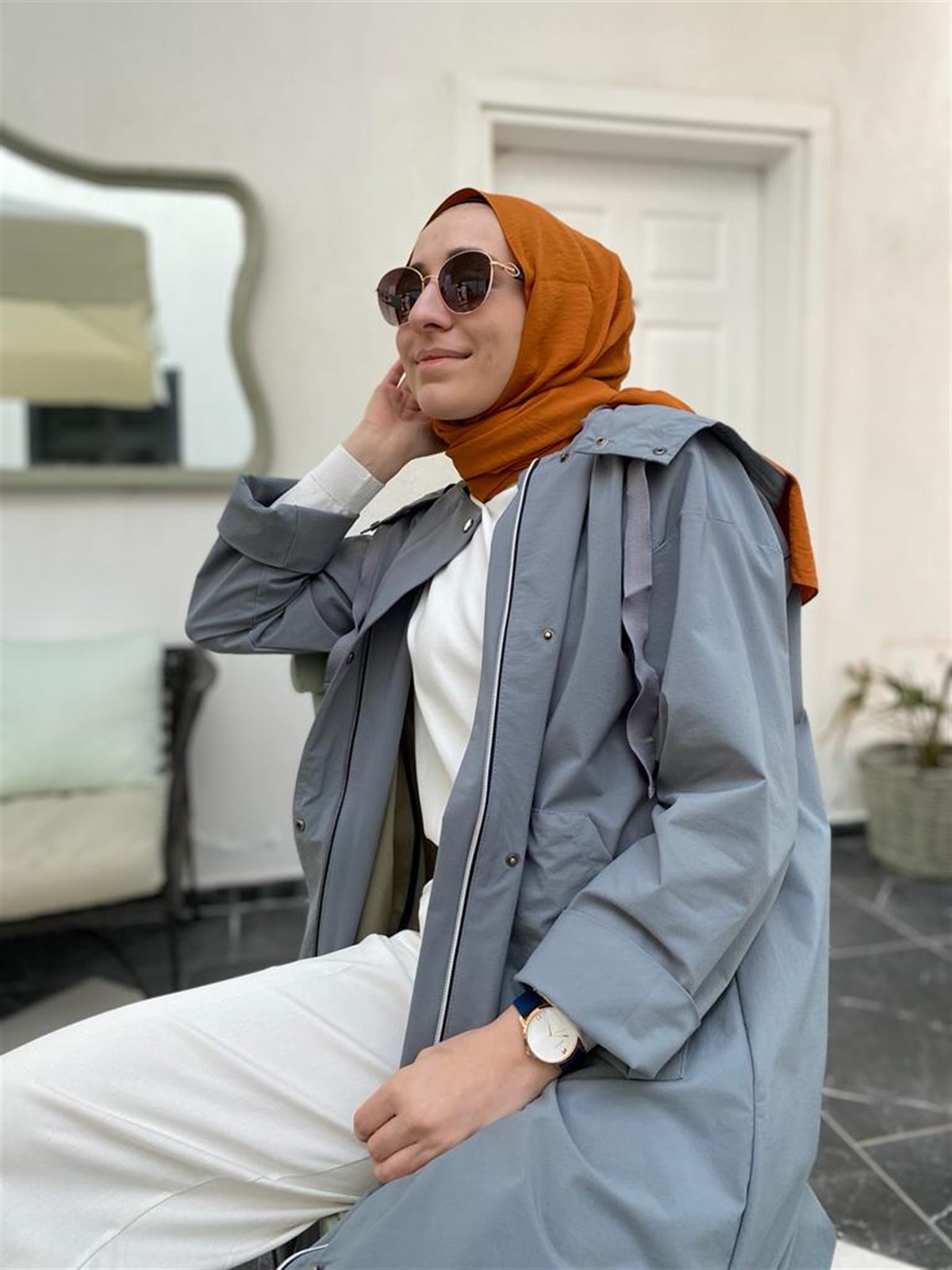 İnvee Kapüşonlu Trençkot & Kap Gri 6714