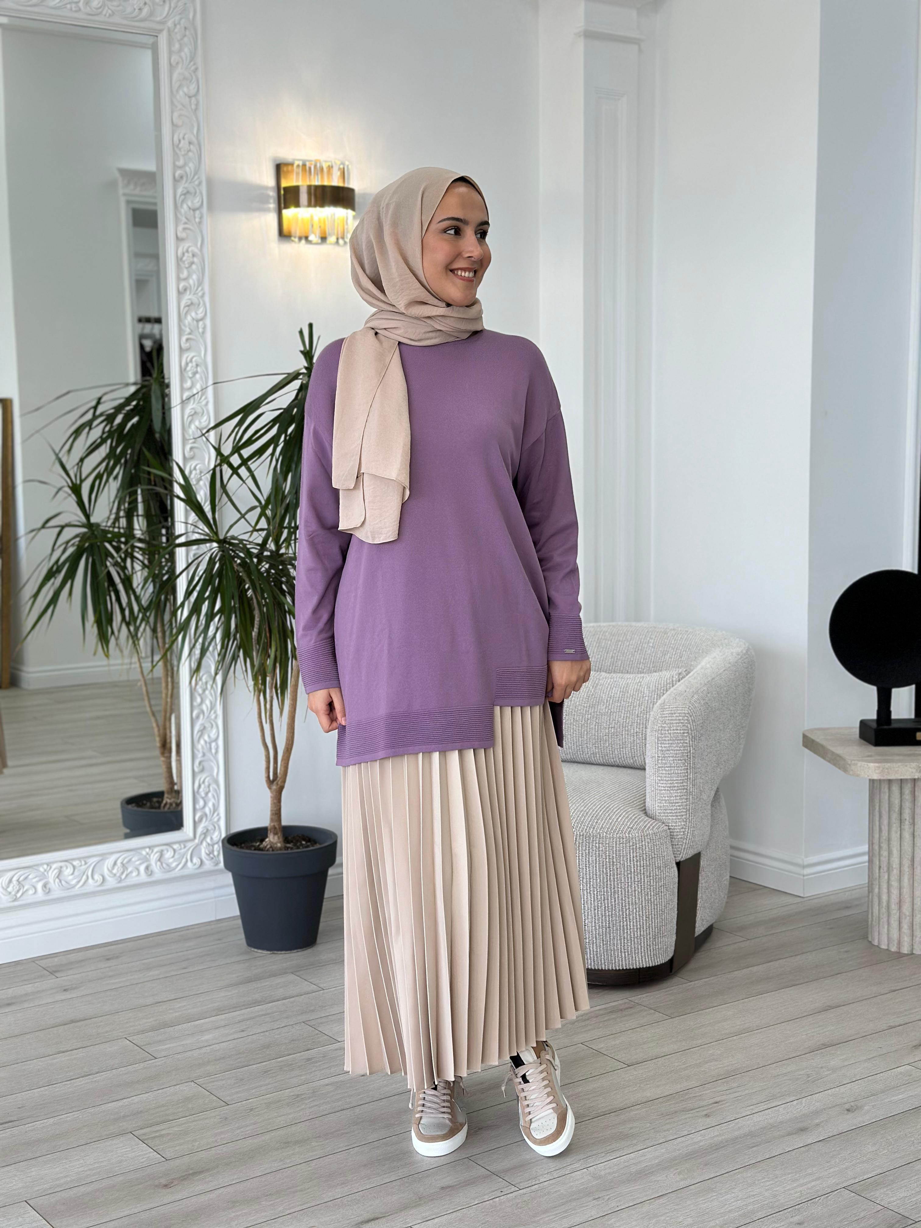 İnvee Kendinden Şeritli Eflatun Tunik 6840