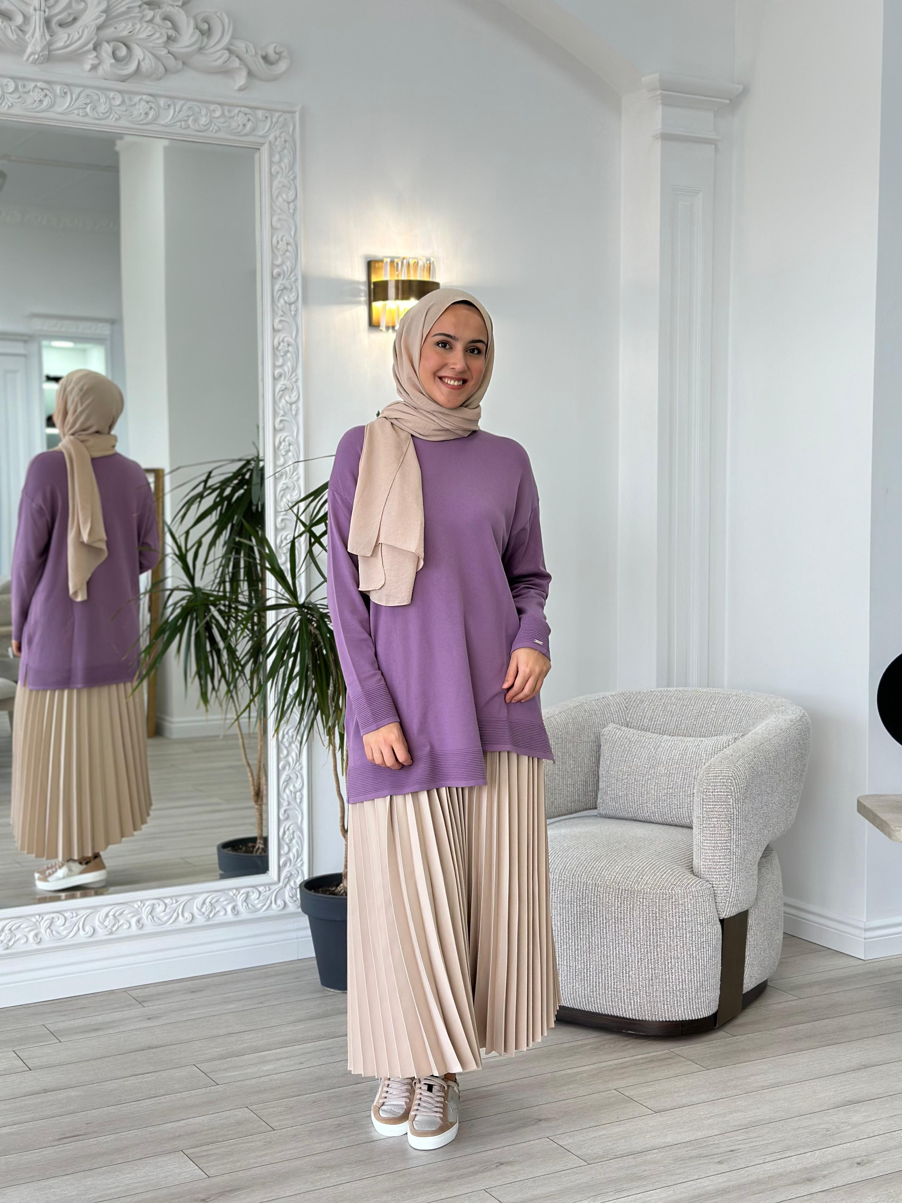 İnvee Kendinden Şeritli Eflatun Tunik 6840