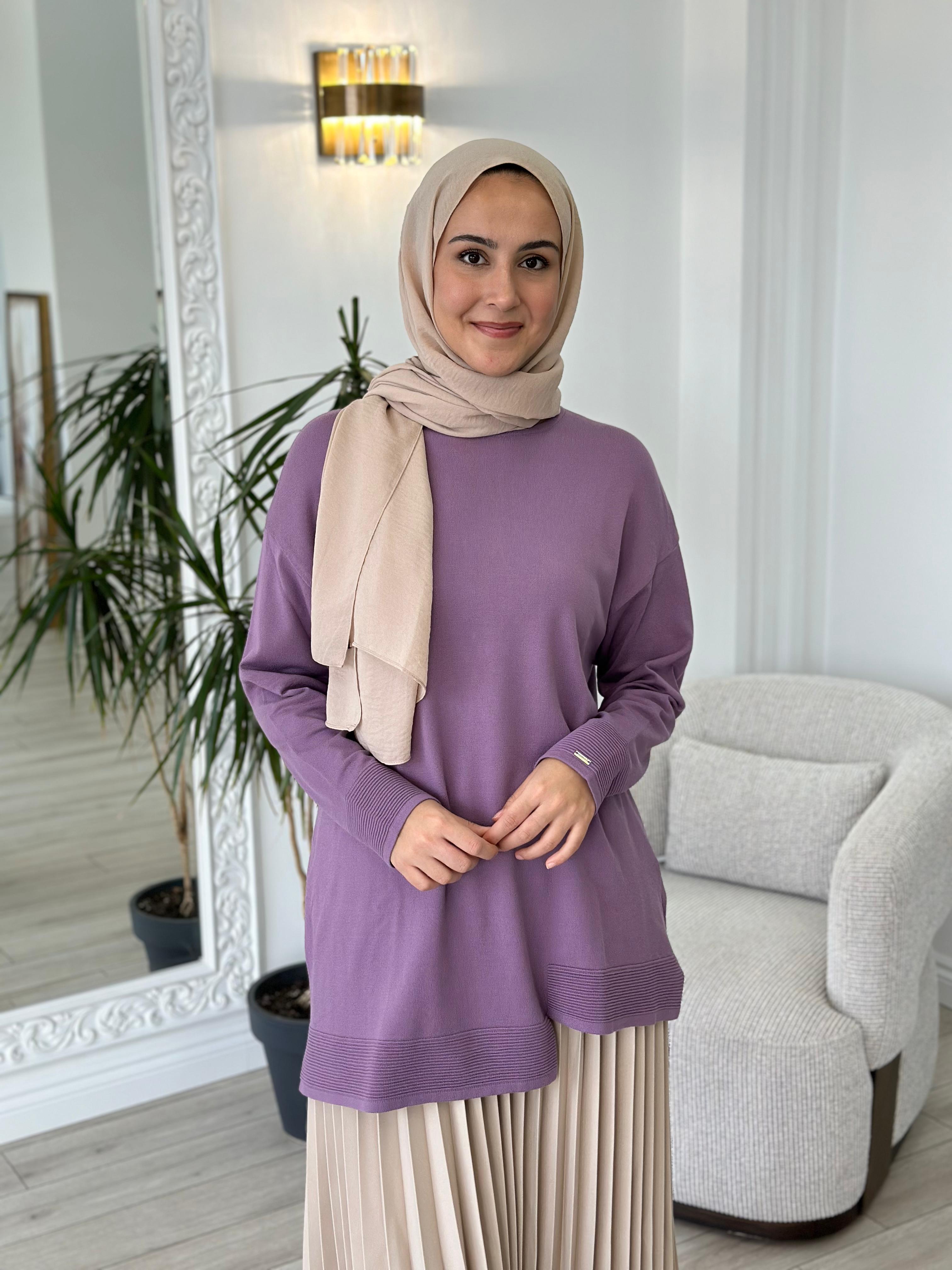 İnvee Kendinden Şeritli Eflatun Tunik 6840