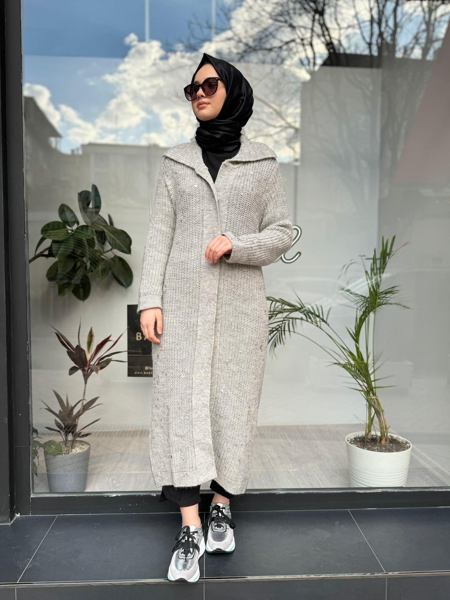 İnvee Kendinden Simli Gri Hırka 5805