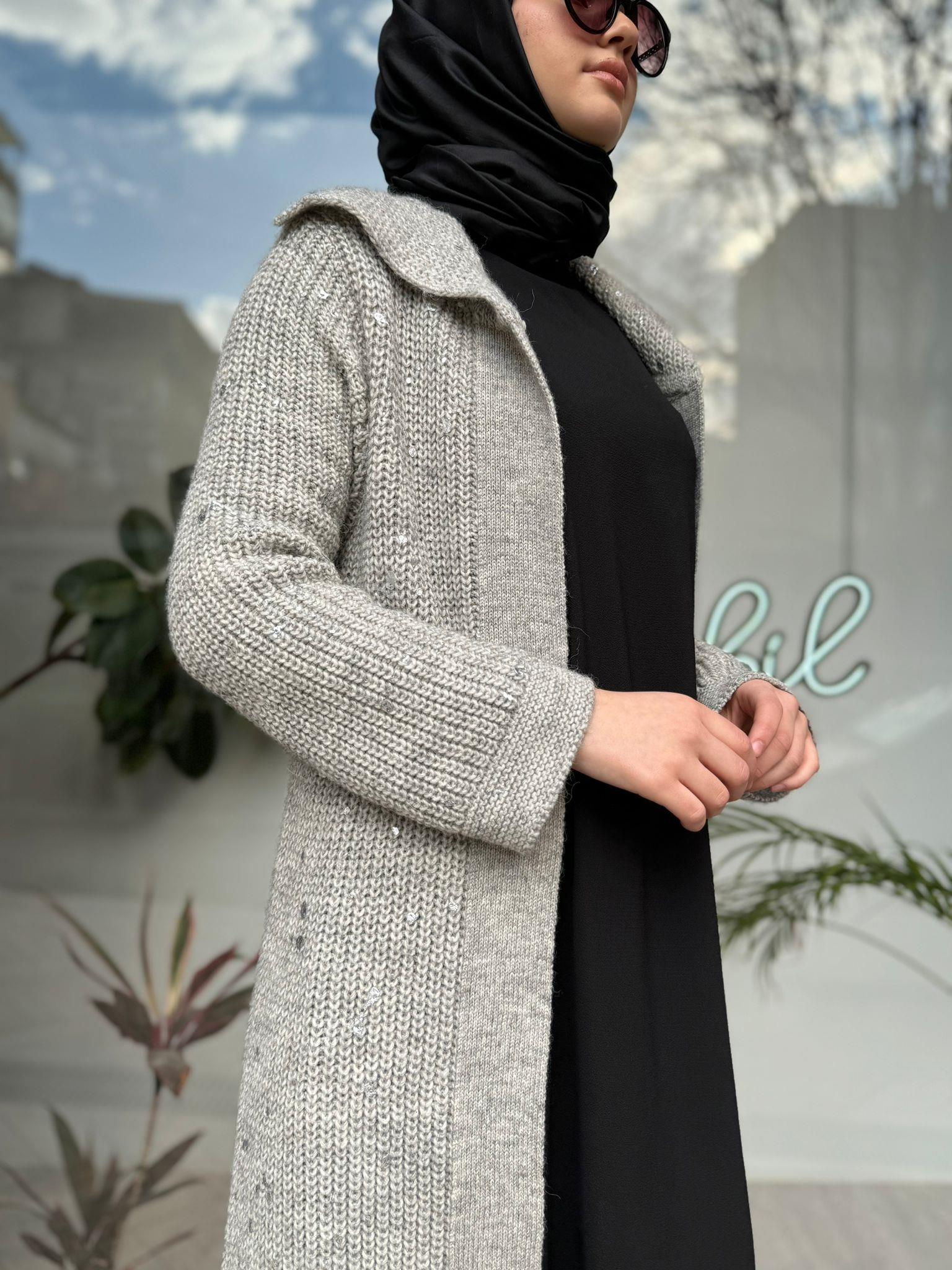 İnvee Kendinden Simli Gri Hırka 5805