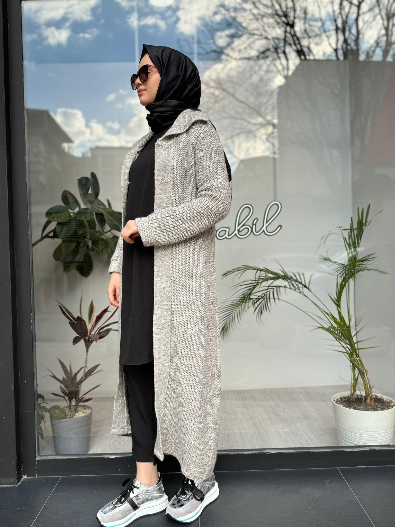 İnvee Kendinden Simli Gri Hırka 5805
