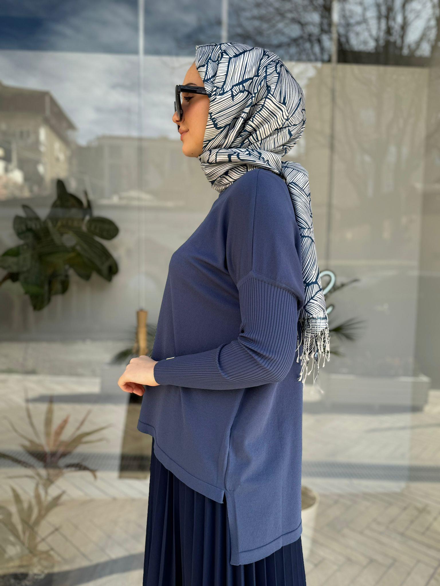 İnvee Kısa Evaze Tunik İndigo 5879