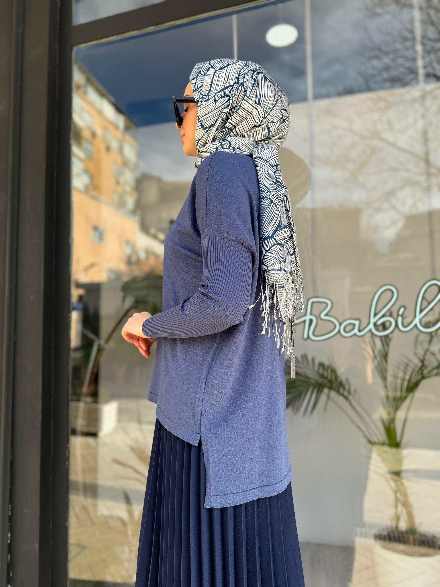 İnvee Kısa Evaze Tunik İndigo 5879